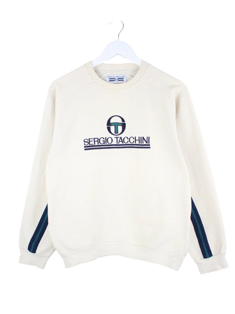 Sergio Tacchini 90s Vintage Big Logo Sweater Weiß XS