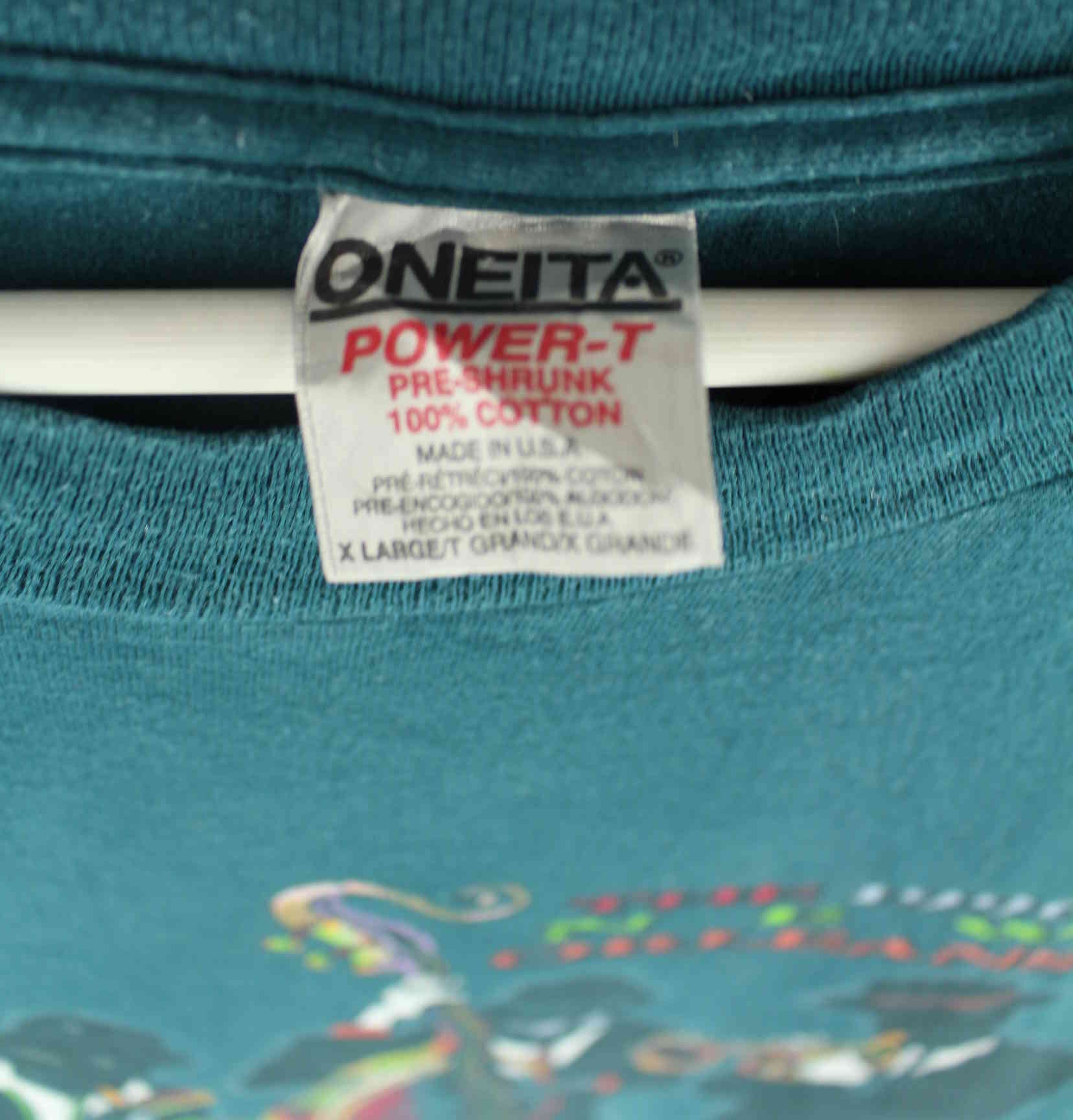 Oneita 1996 Vintage Jazz Print Single Stitched T-Shirt Grün XL (detail image 3)