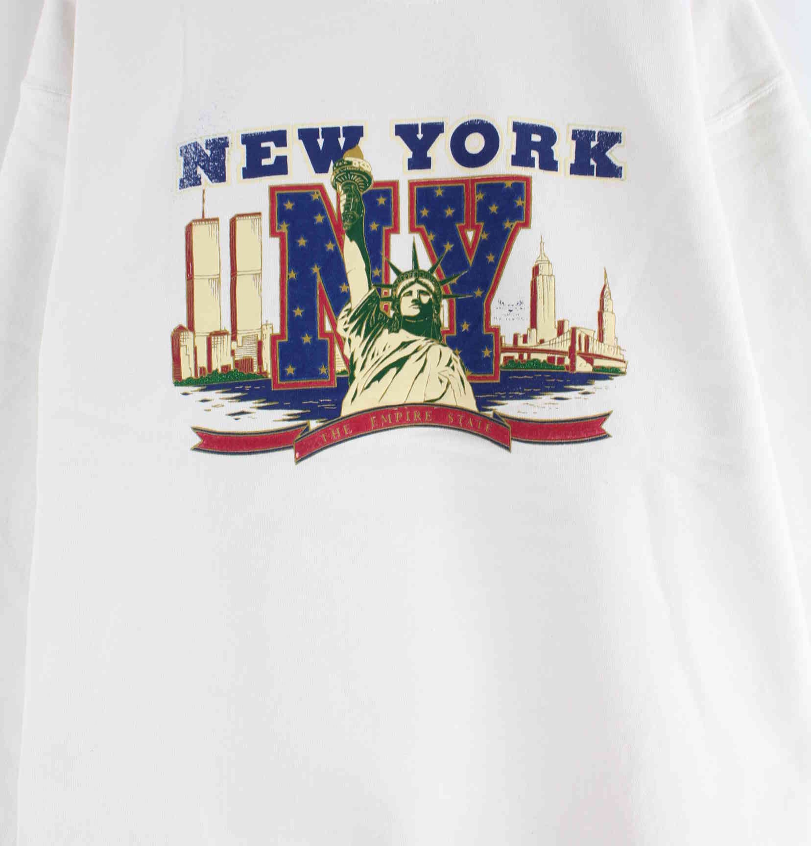 Fruit of the Loom 90s New York Print Heavy Cotton Sweater Weiß L (detail image 1)