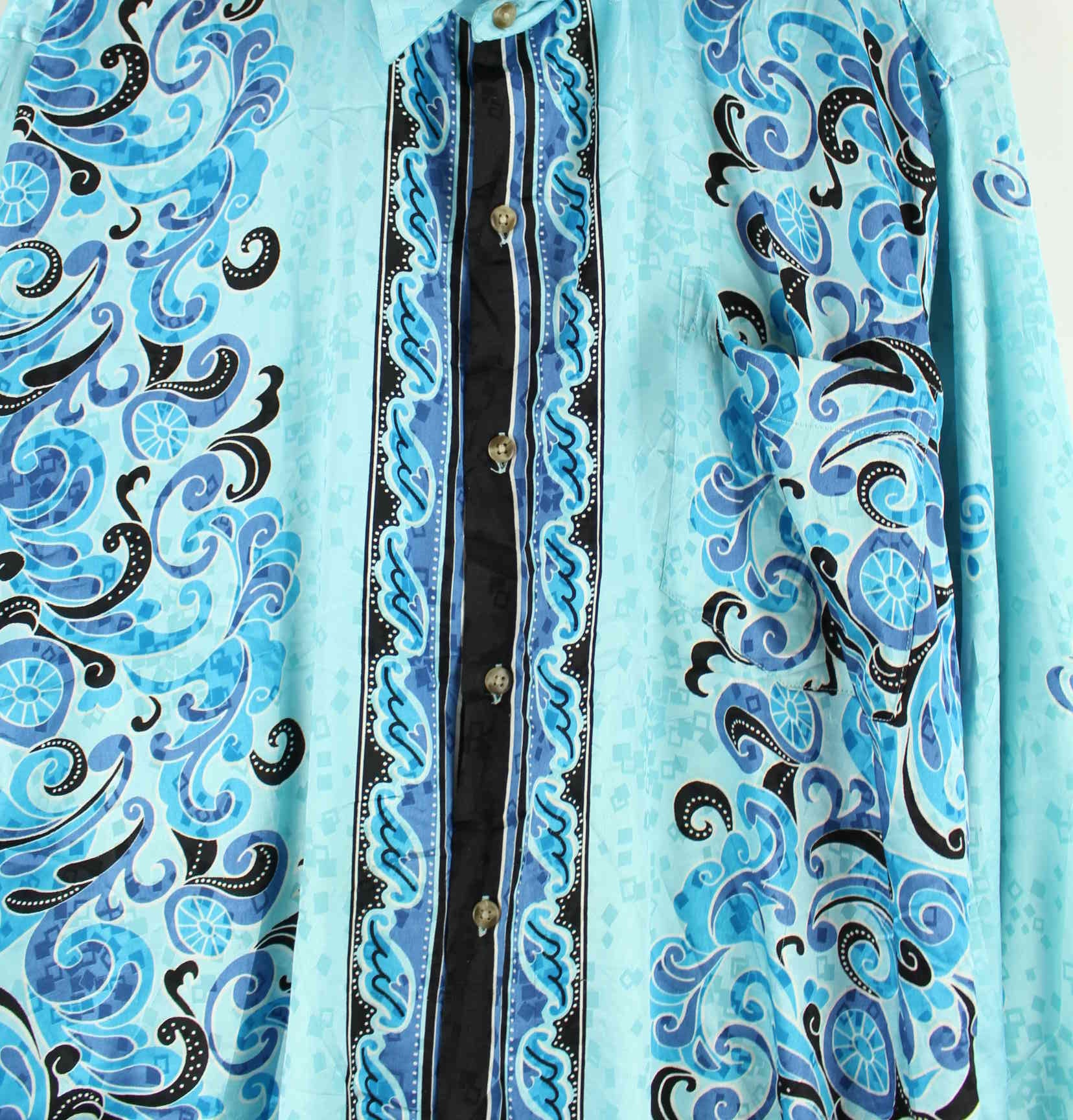 Vintage 90s Crazy Pattern Hemd Blau L (detail image 1)
