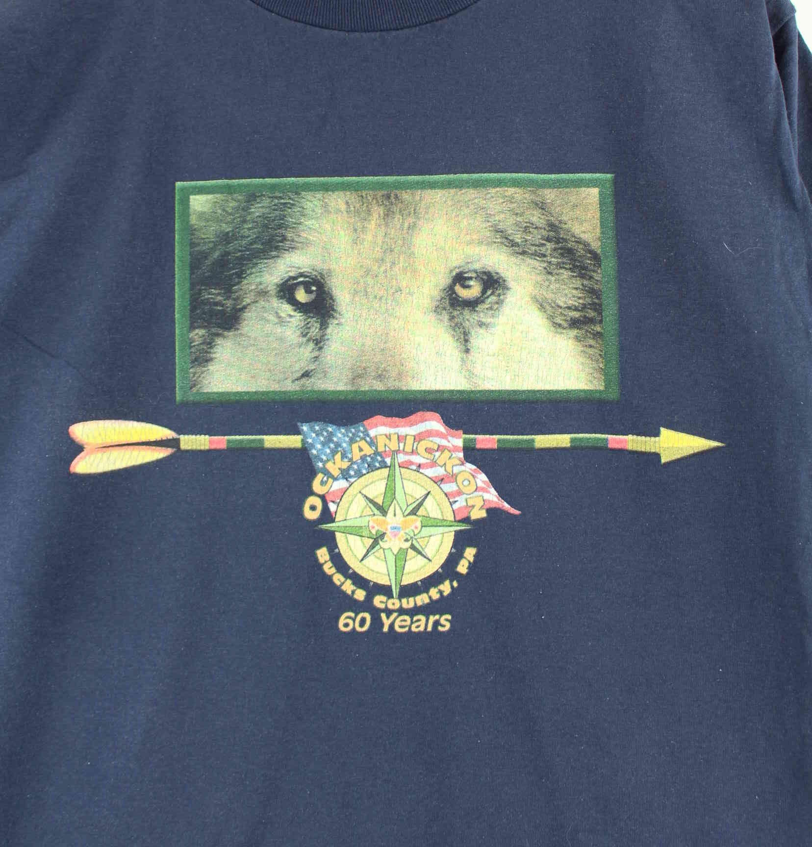 Fruit of the Loom 90s Vintage Ockanickon Print T-Shirt Blau M (detail image 1)
