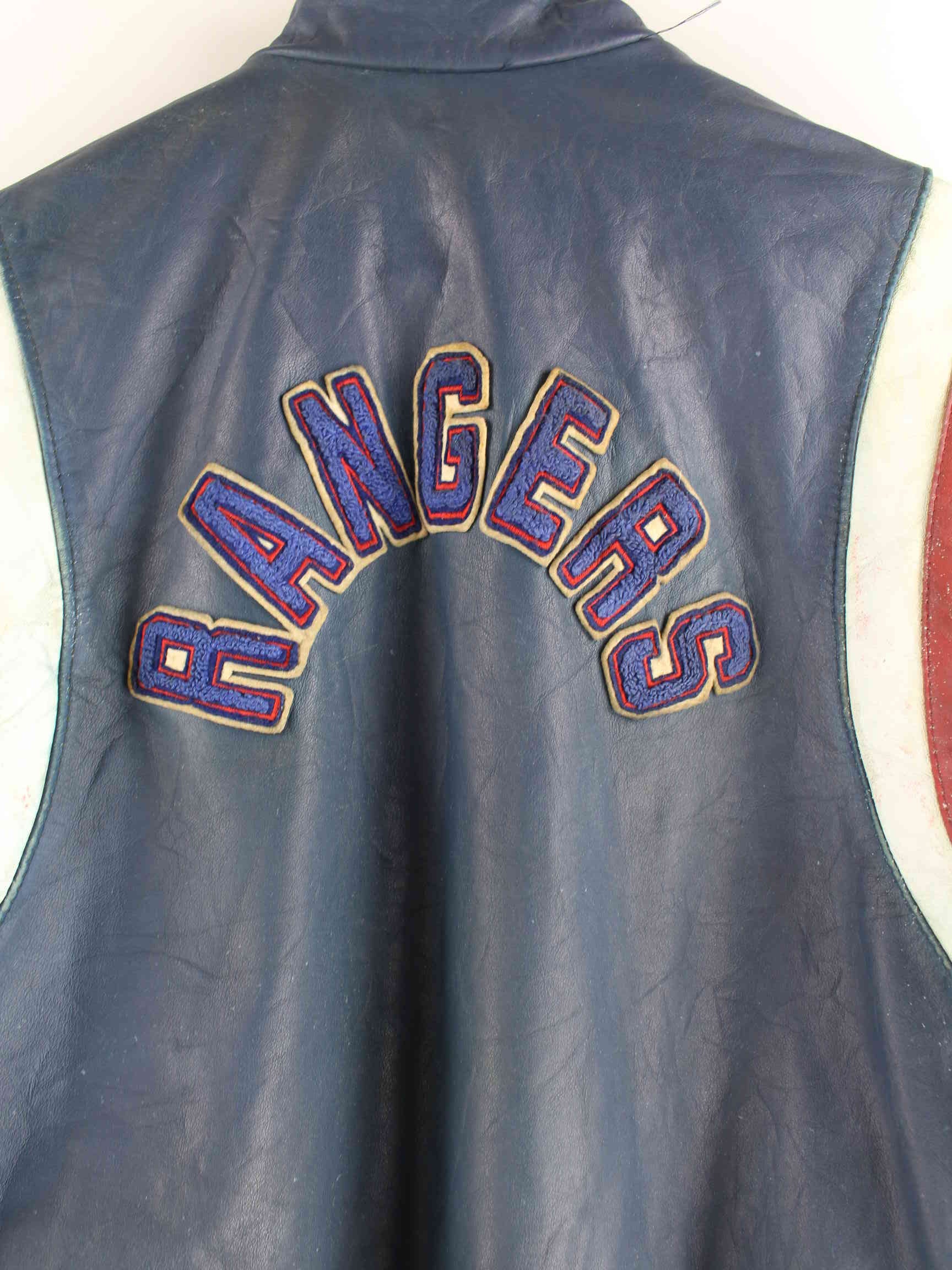 Vintage 80s Leder College Jacke Blau L (detail image 8)