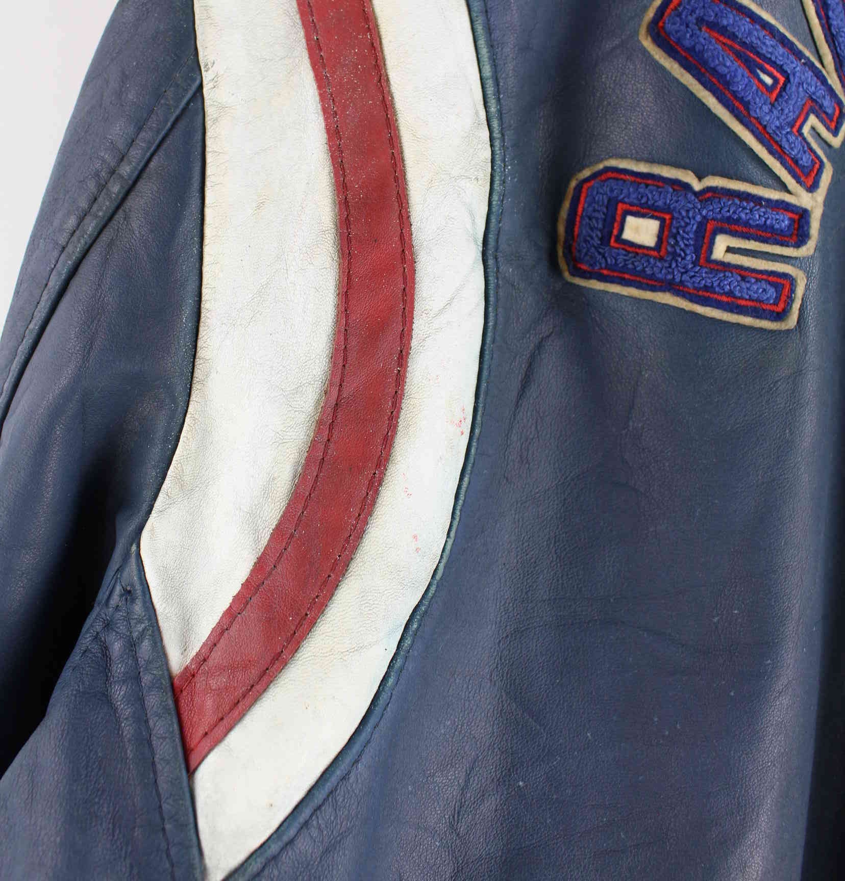 Vintage 80s Leder College Jacke Blau L (detail image 9)