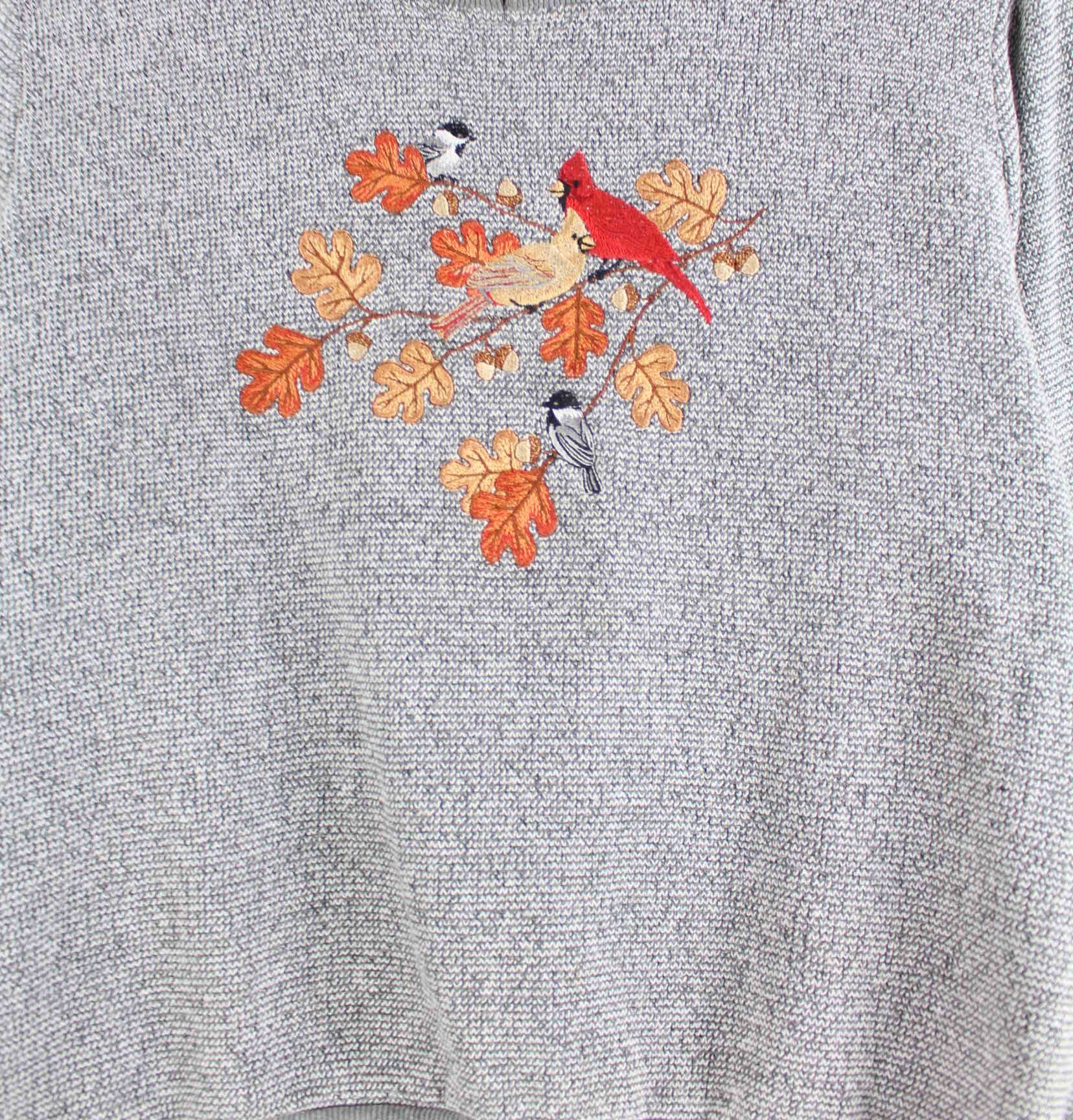 Vintage Damen Bird Embroidered Sweater Grau S (detail image 1)