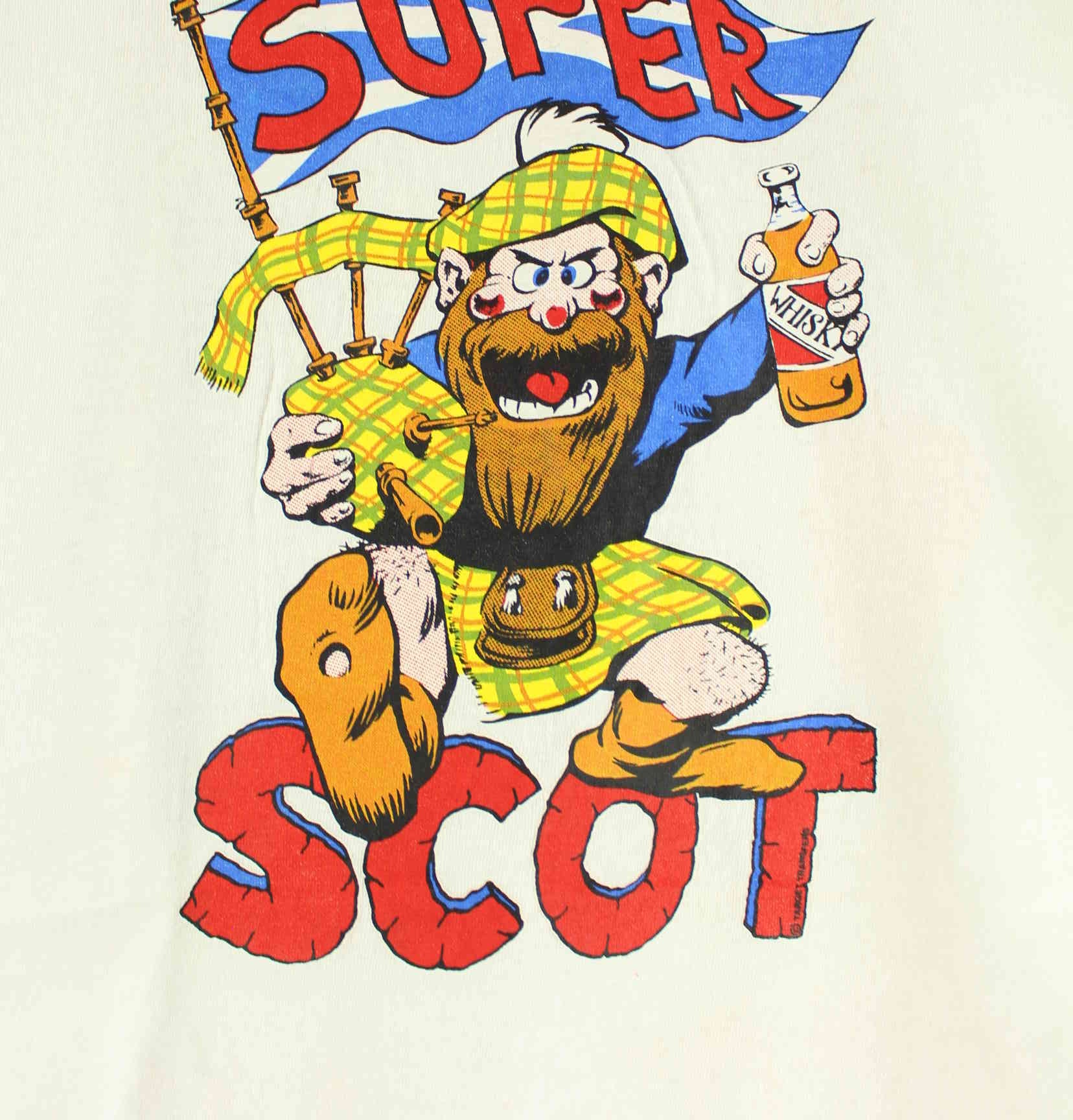 Vintage 90s Vintage Super Scot Print Single Stitched T-Shirt Weiß L (detail image 4)