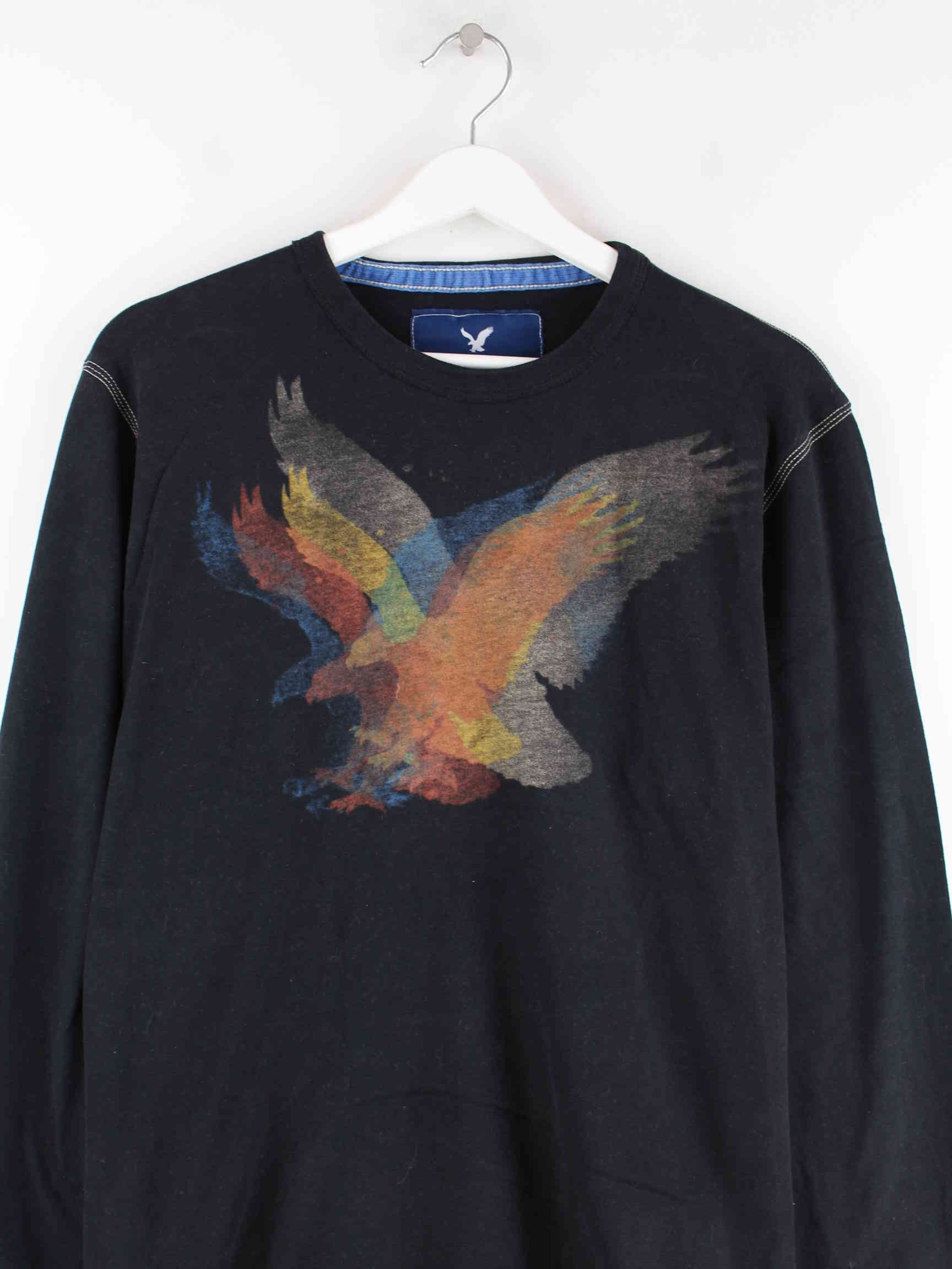 Vintage Eagle Print Sweatshirt Schwarz M (detail image 1)