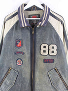 Vintage 80s Vintage Leder College Jacke Grün XL (detail image 1)