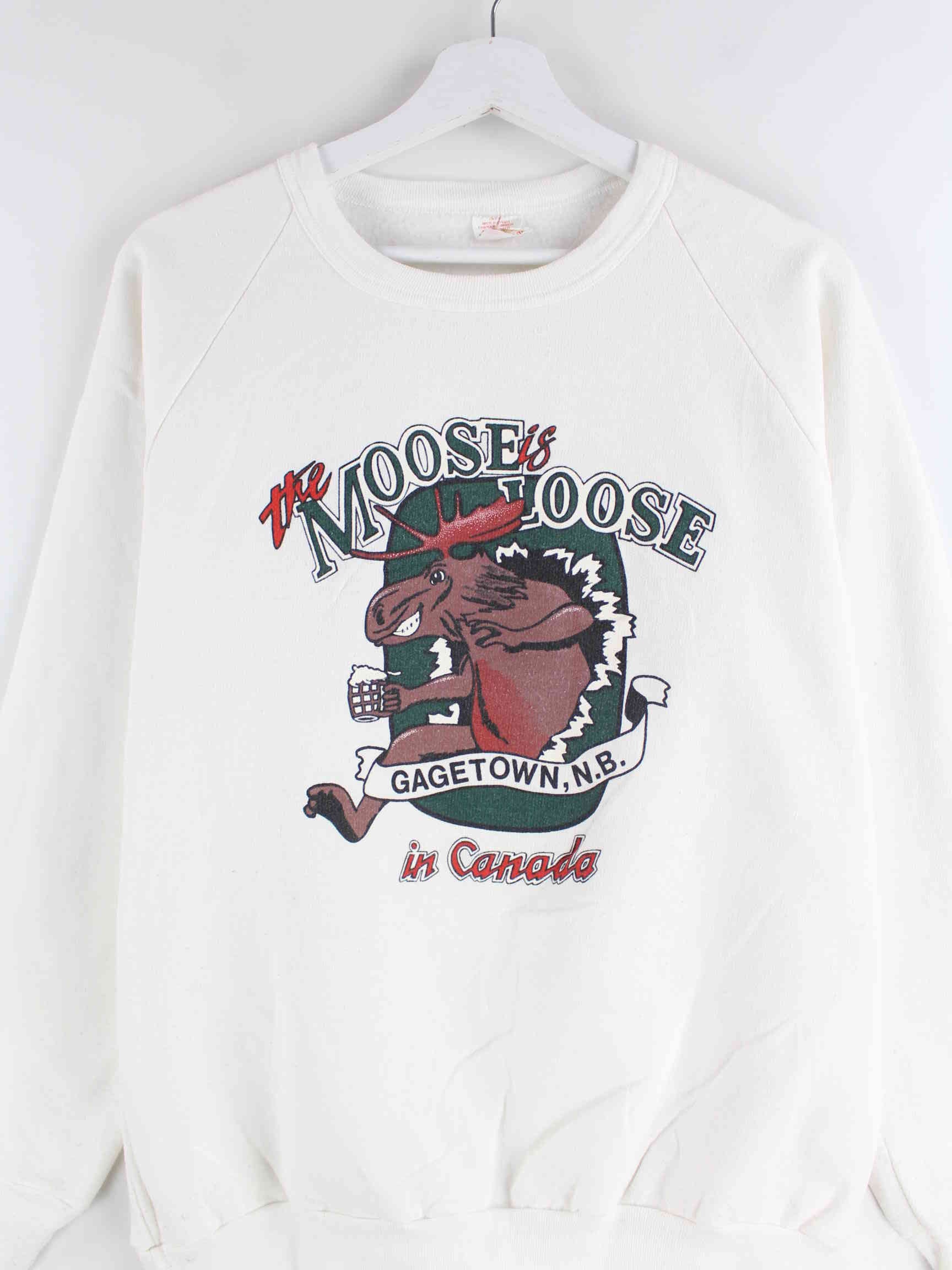 Vintage 90s Moose Canada Print Sweater Weiß M (detail image 1)