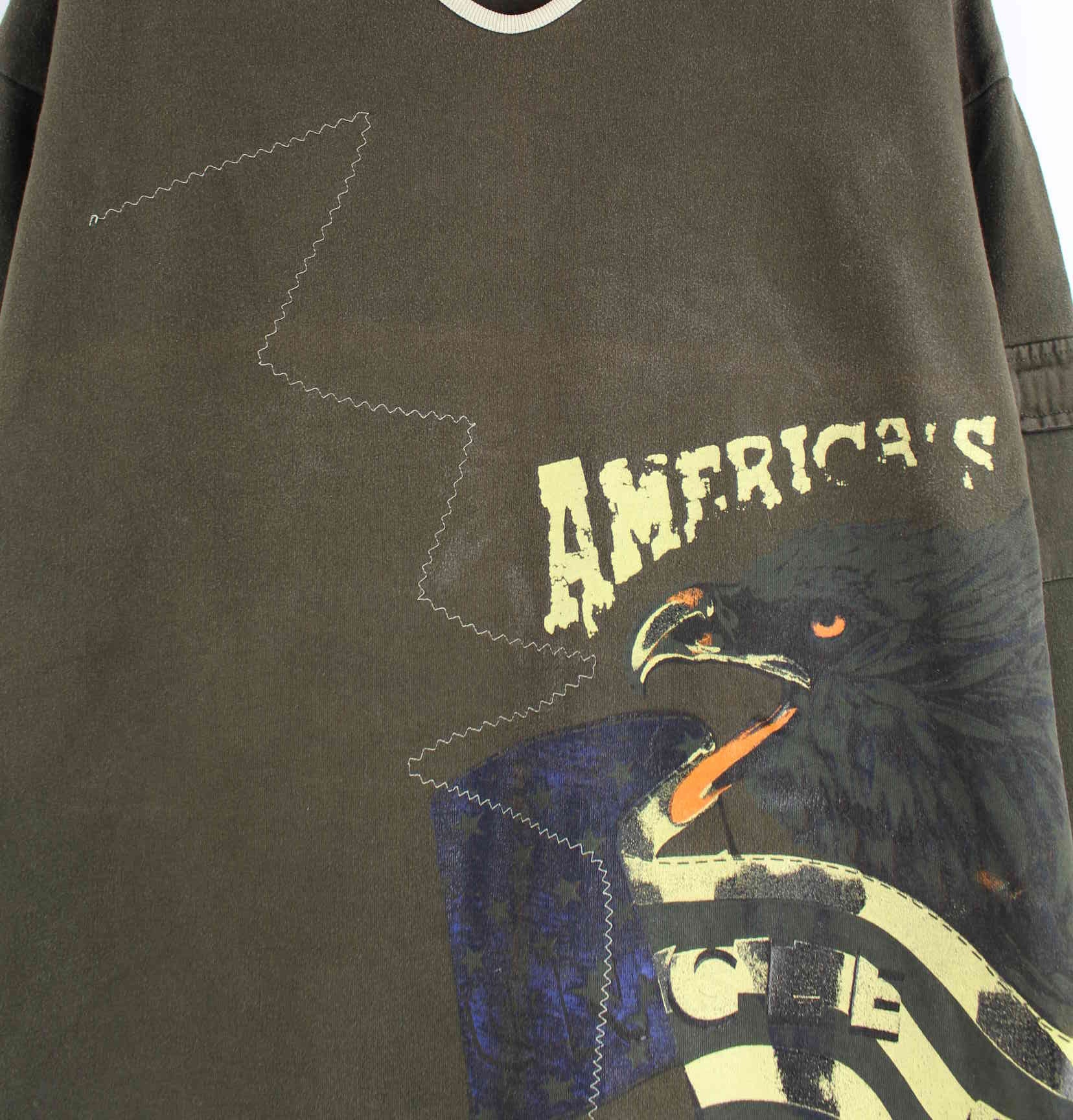Vintage 90s America Print Sweater Khaki XXL (detail image 1)