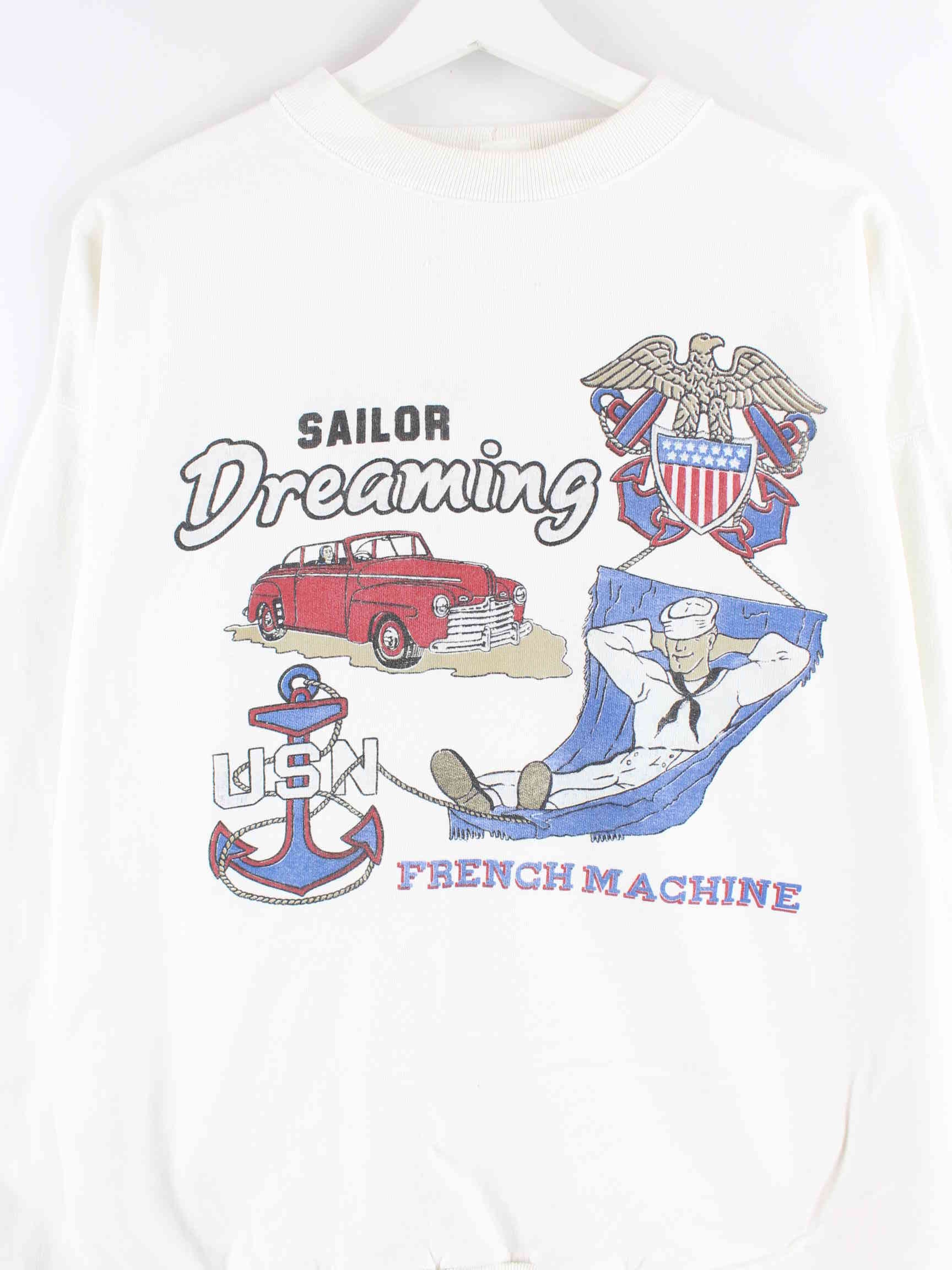 Vintage 90s Sailor Print Sweater Weiß L (detail image 1)