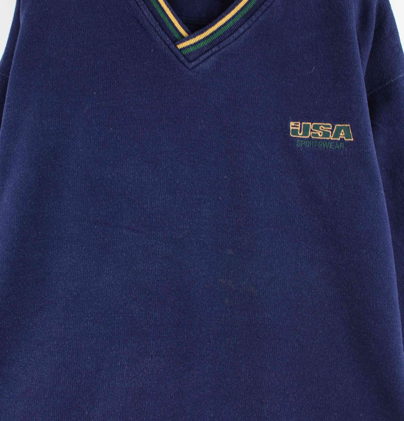 Vintage 90s USA Sportswear V-Neck Sweater Blau L (detail image 1)