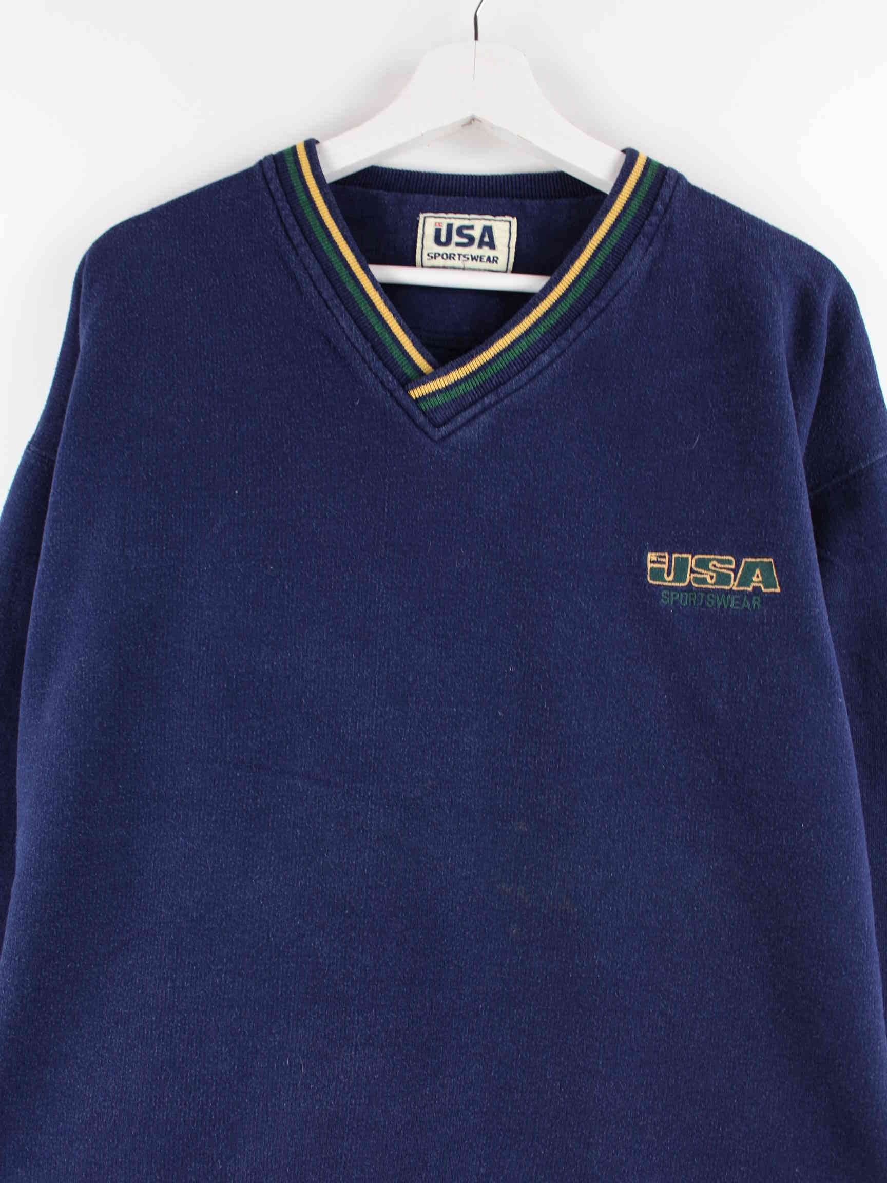 Vintage 90s USA Sportswear V-Neck Sweater Blau L (detail image 1)