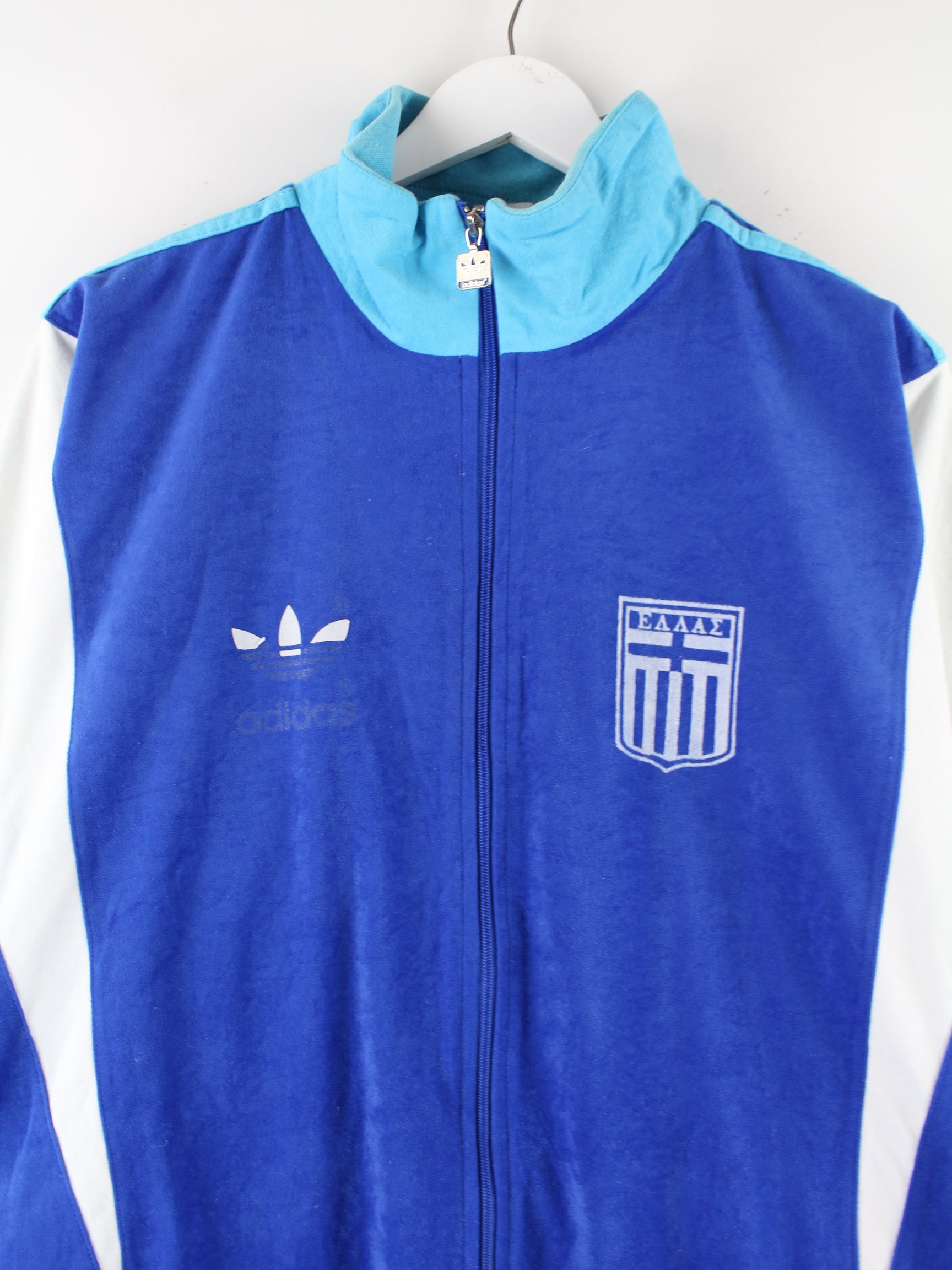 Adidas 80s Vintage Greece Print Velour Trainingsjacke Blau XL Peeces