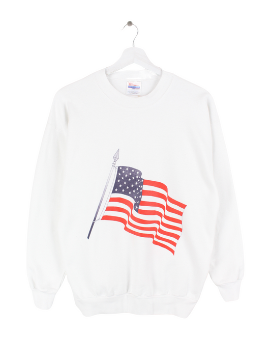 Vintage Hanes USA Flag Sweater Weiß S