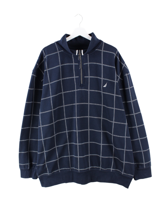 Nautica Half Zip Sweater Kariert Blau 3XL