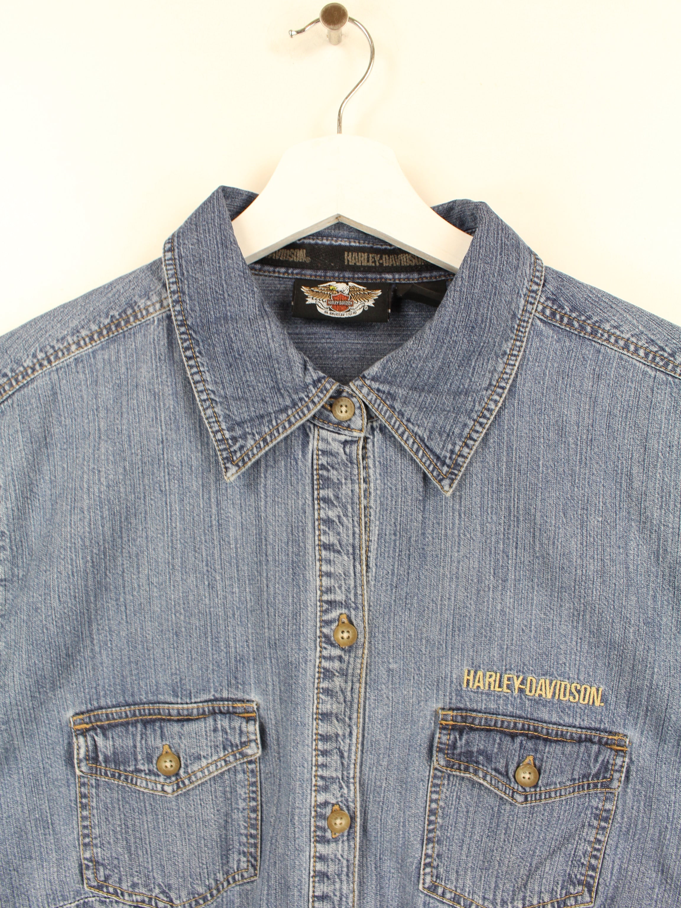 Harley davidson blue jean on sale shirt