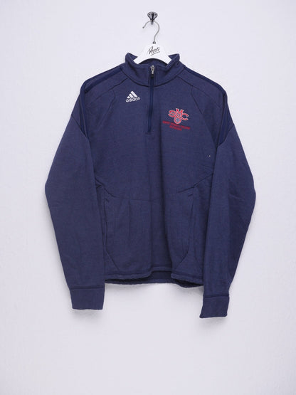Adidas embroidered Logo navy College Half Zip Sweater - Peeces