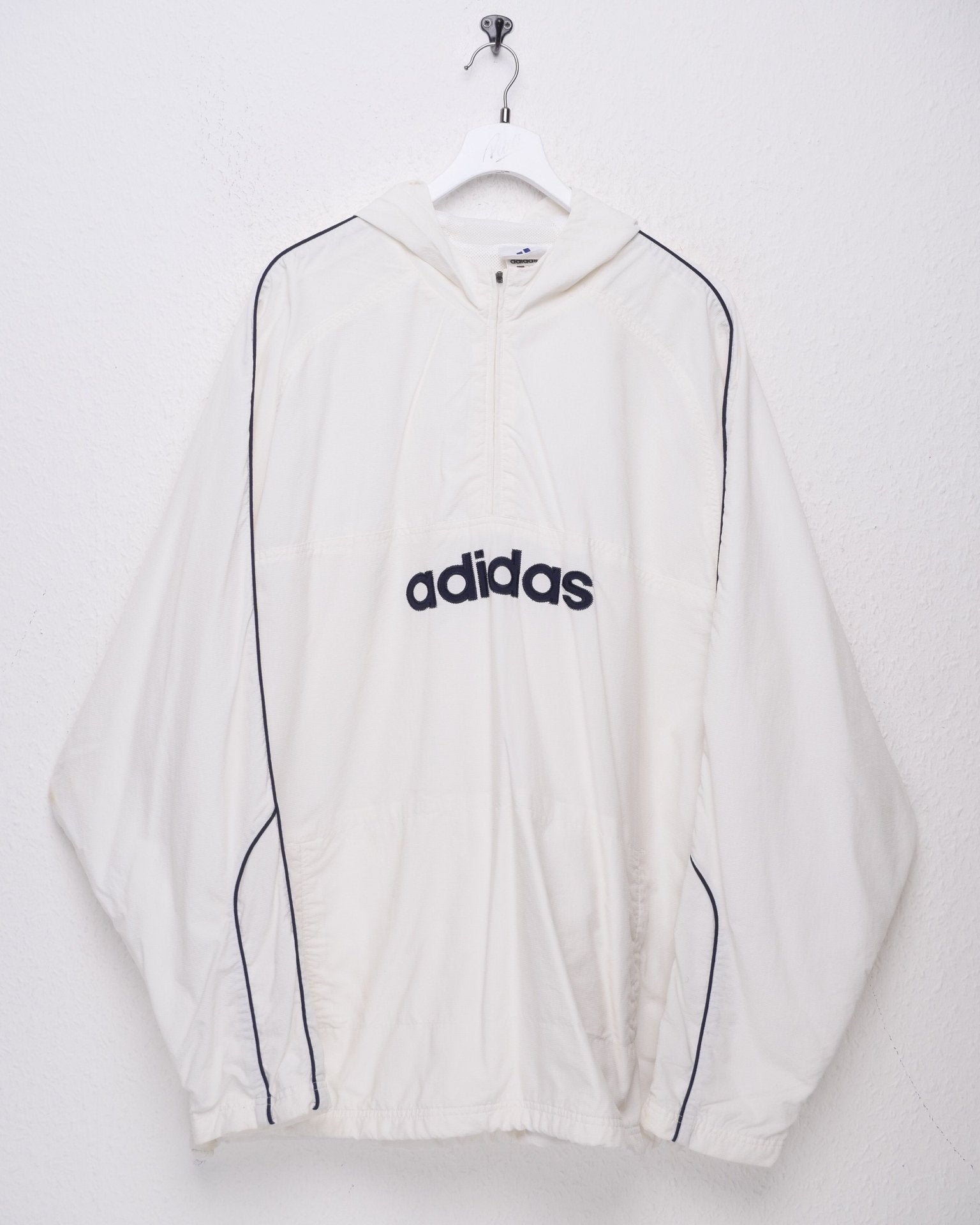 Adidas embroidered Spellout washed white Half Zip Windbreaker - Peeces