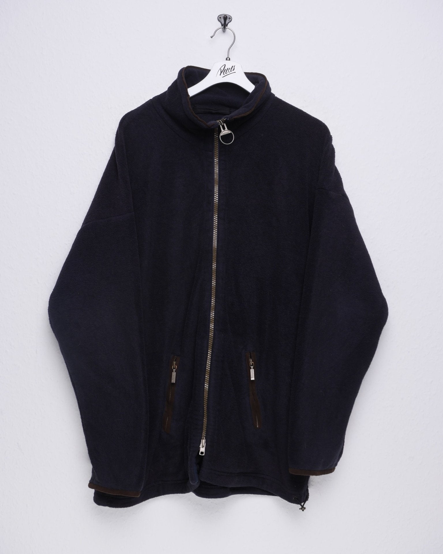 basic black Fleece Full Zip Sweater - Peeces