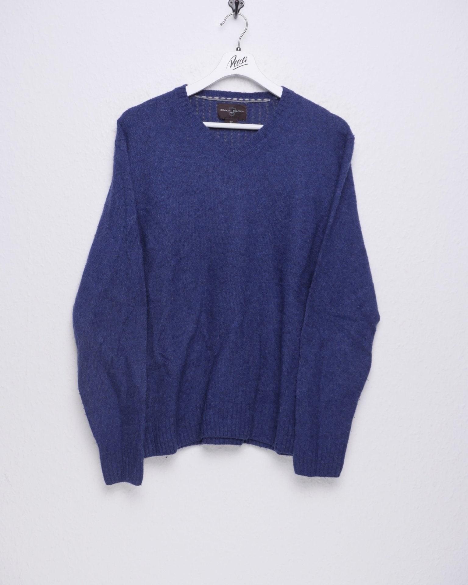 Blue basic Vintage V-Neck Knit Sweater - Peeces