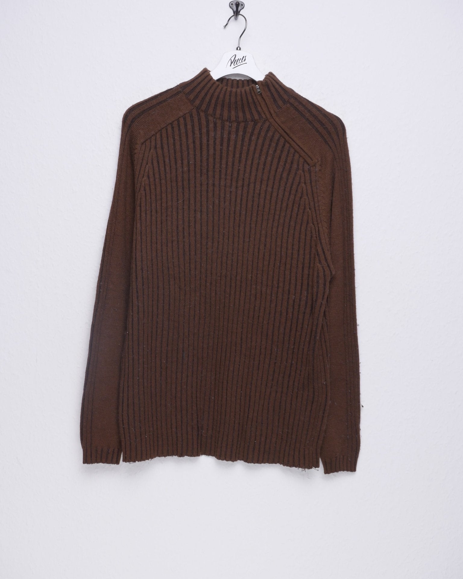 brown Half Zip Knit Sweater - Peeces