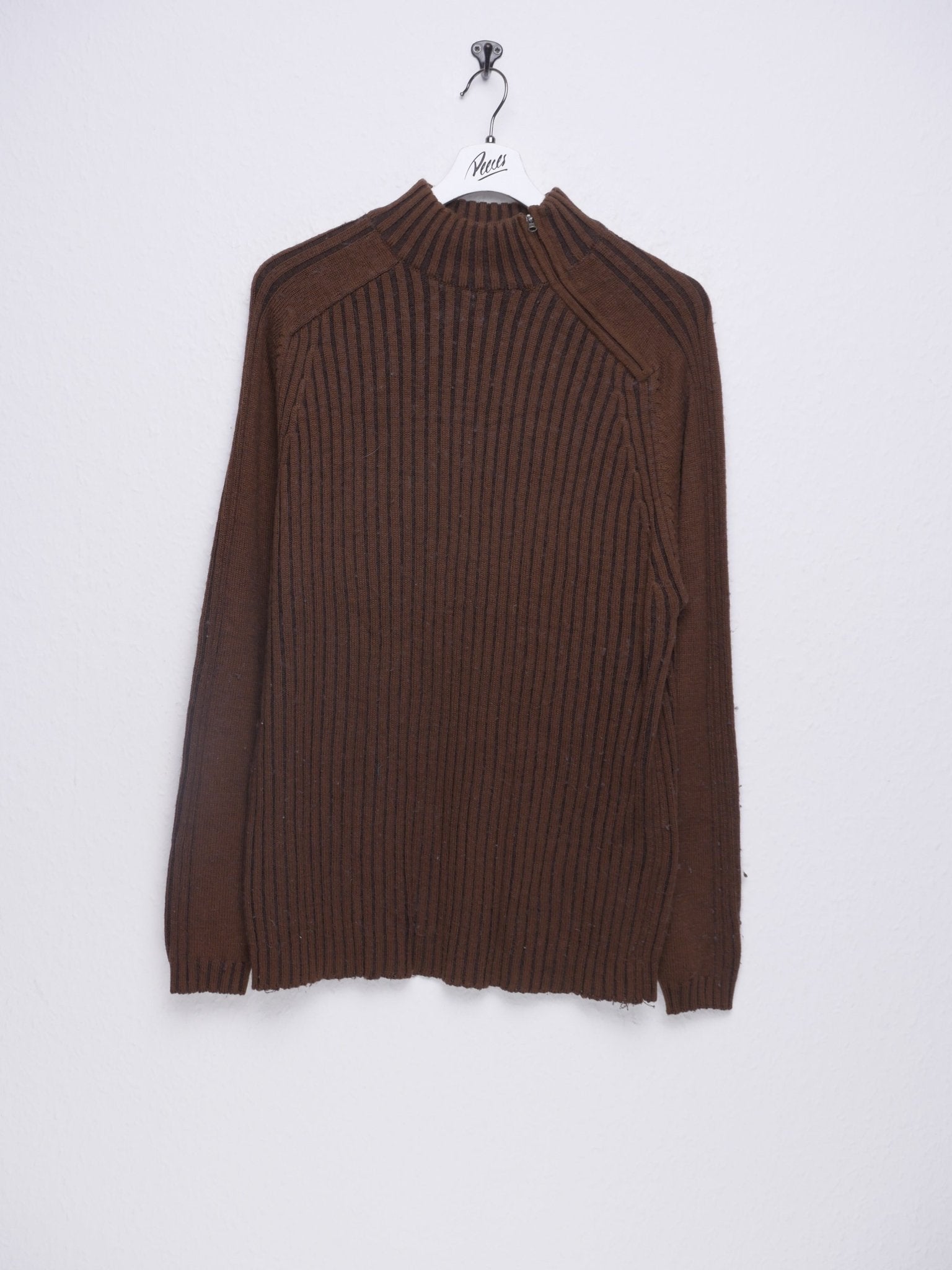 brown Half Zip Knit Sweater - Peeces