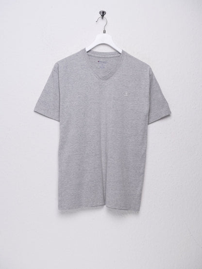 Champion embroidered Logo basic grey V-Neck Shirt - Peeces