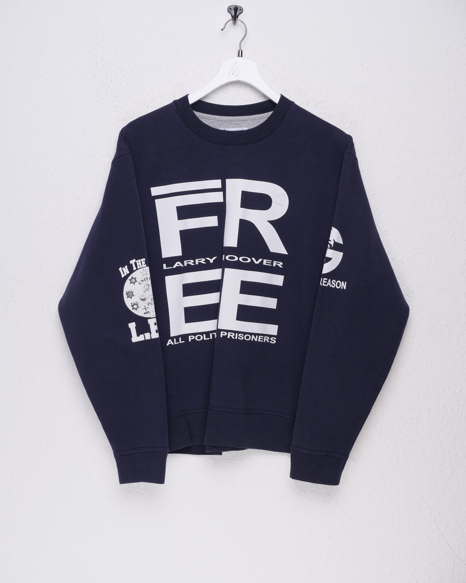 Champion 'Free Larry Hoover' printed Graphic navy Sweater - Peeces