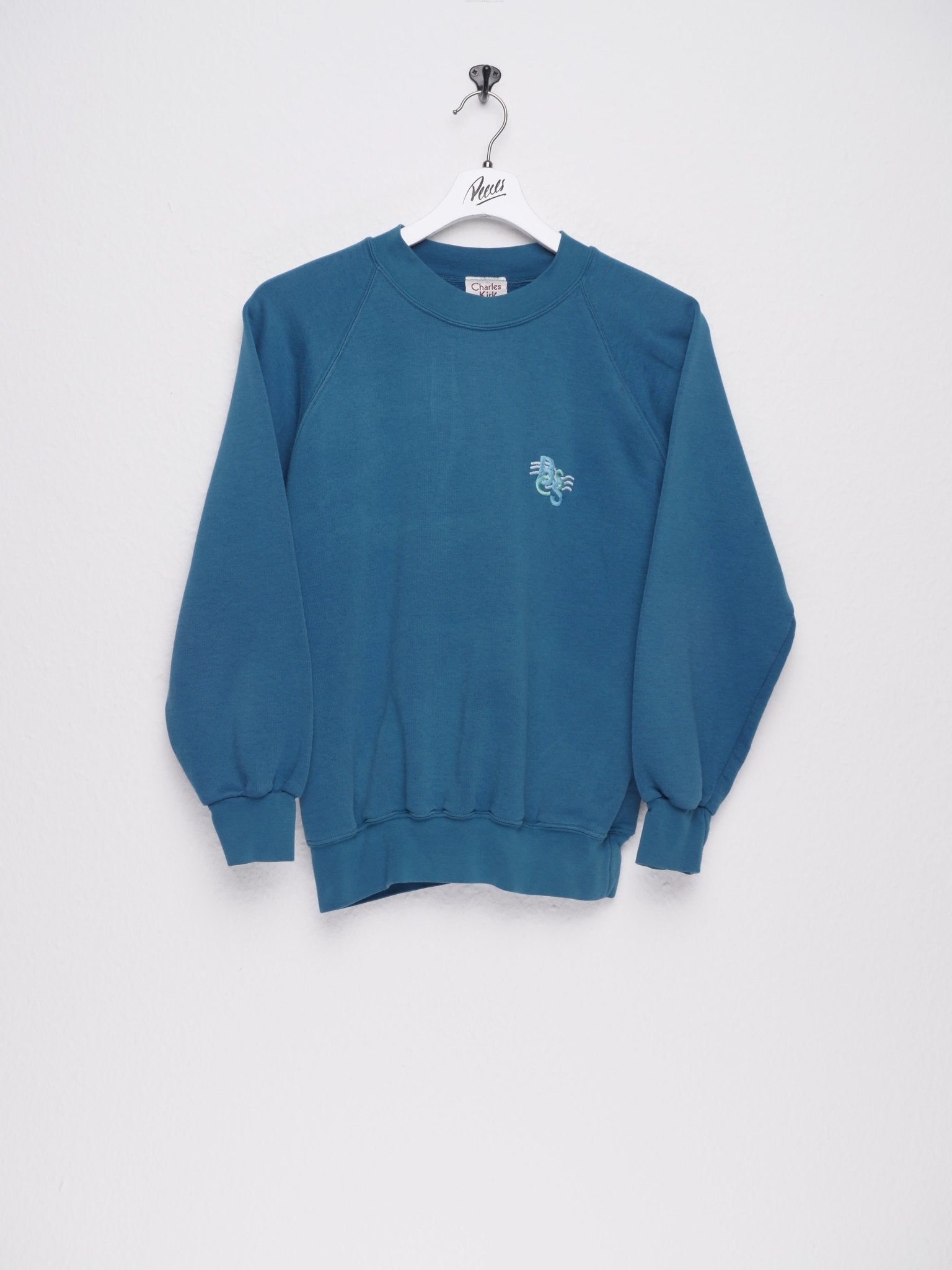 embroidered turquoise basic Sweater - Peeces