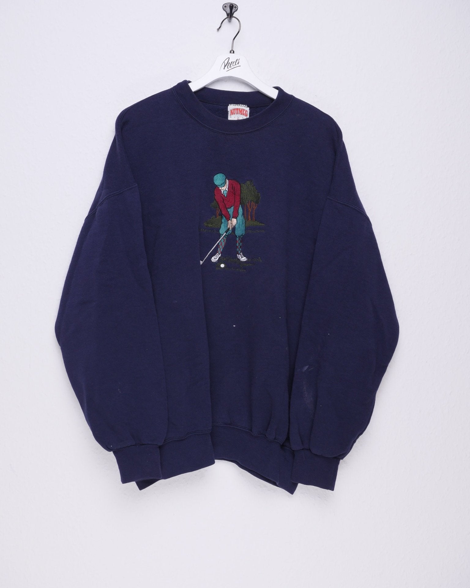 Golfer embroidered Logo Vintage navy Sweater - Peeces