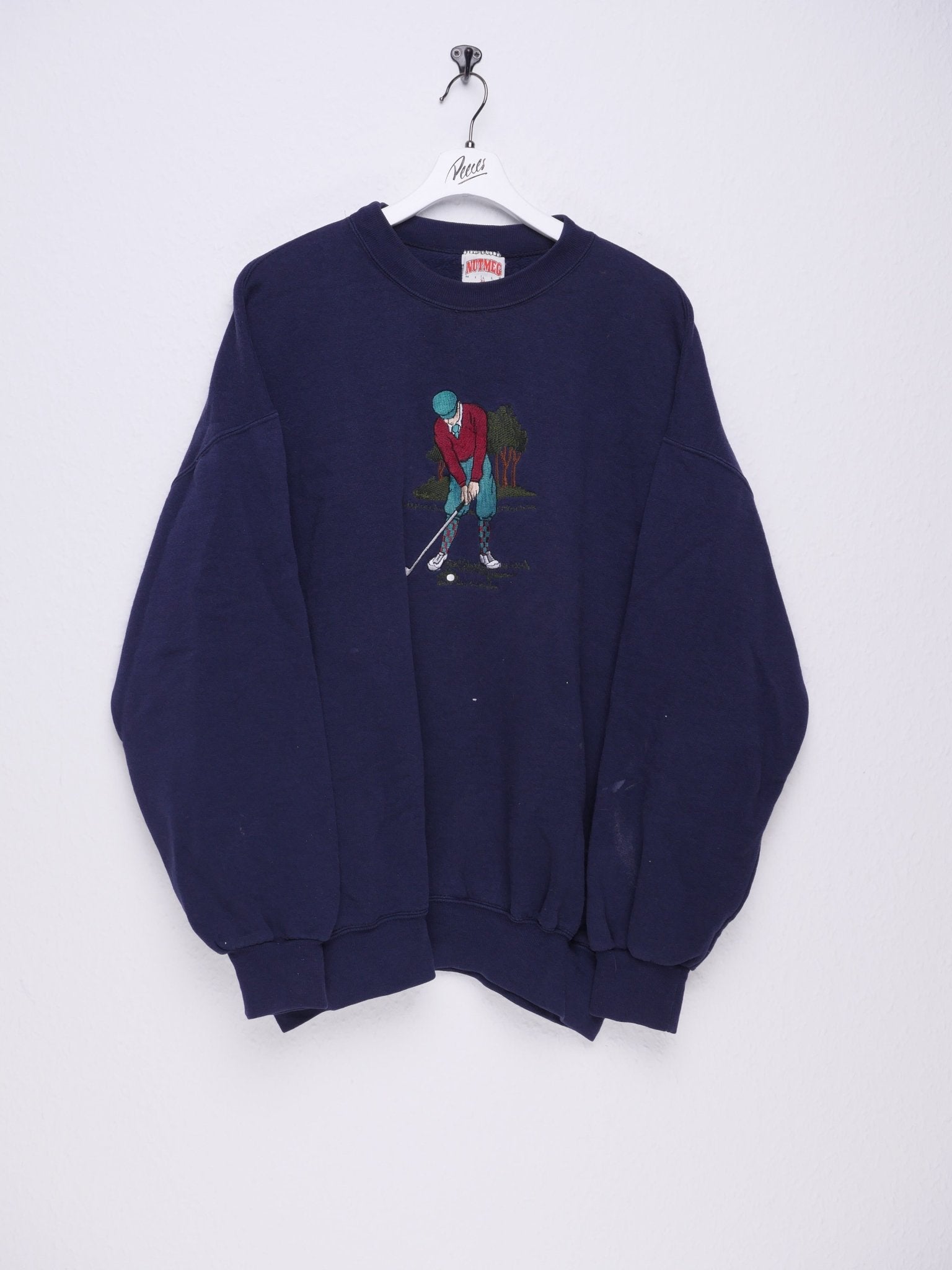 Golfer embroidered Logo Vintage navy Sweater - Peeces