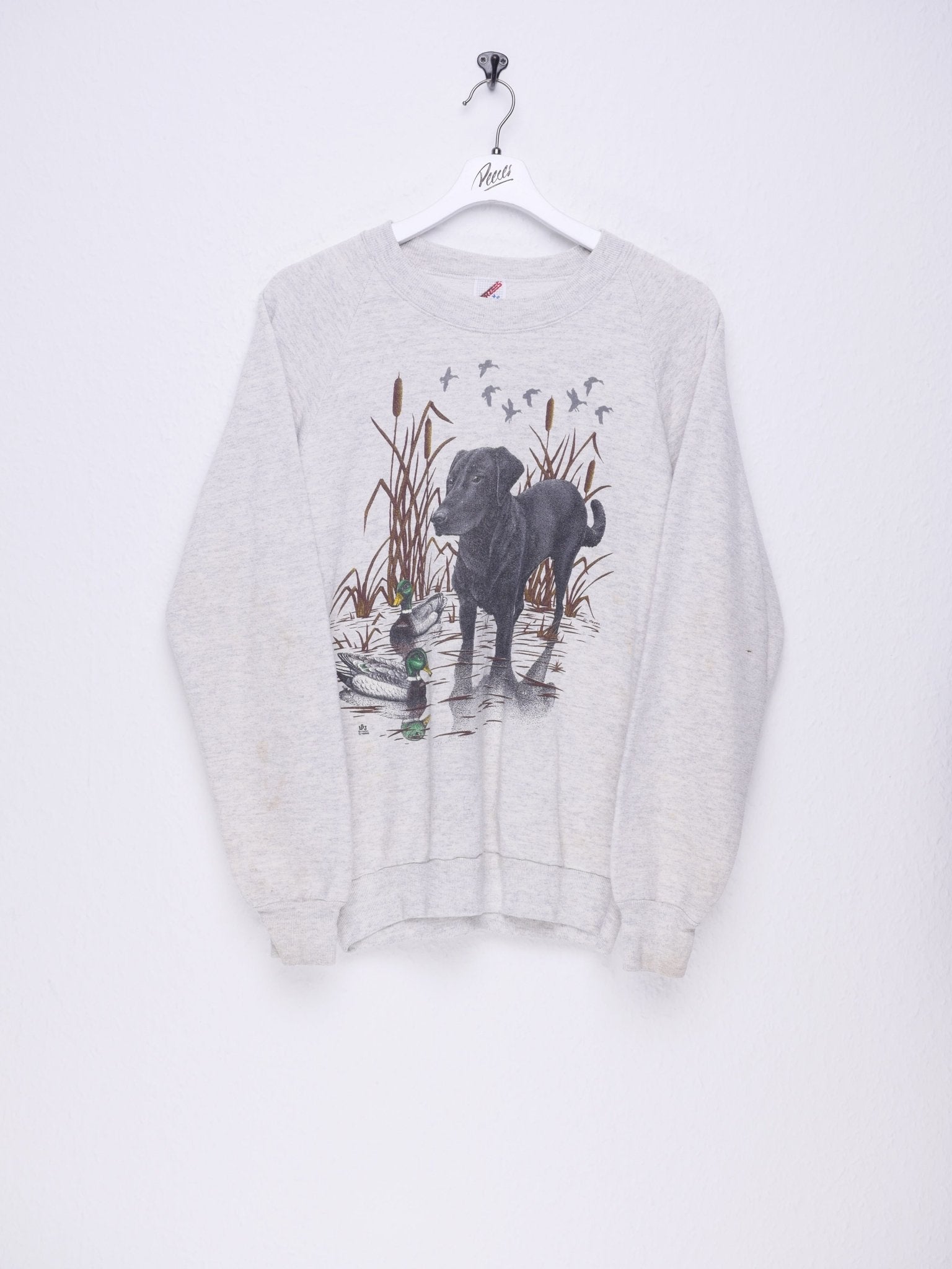 jerzees Dog themed grey Graphic Sweater - Peeces