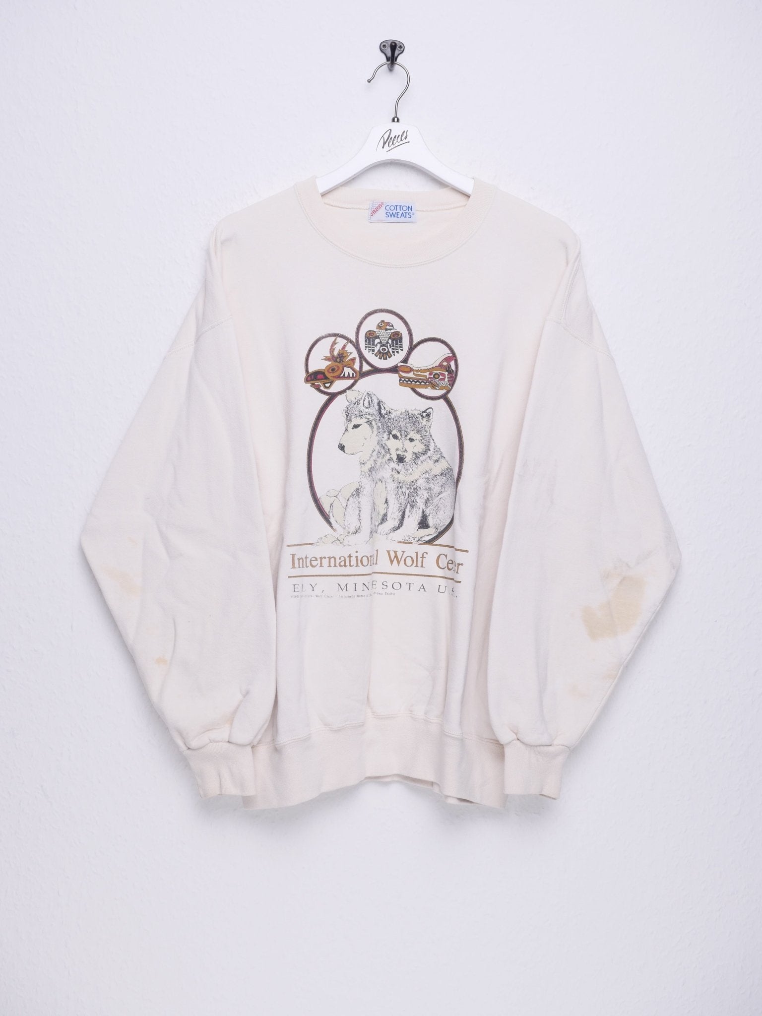 jerzees 'International Wolf Center' printed Graphic White Sweater - Peeces