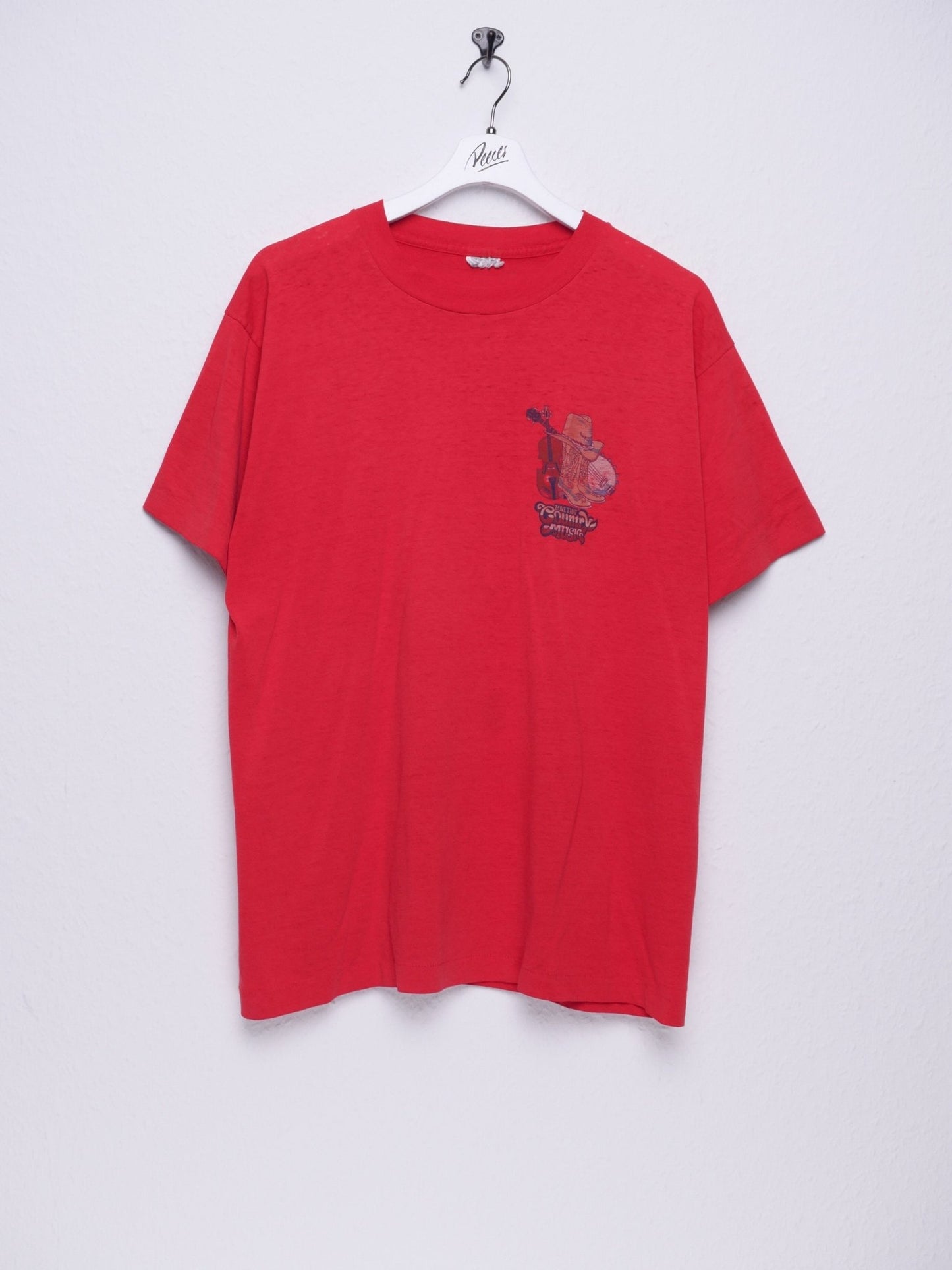 'Love that Country Music' printed Logo red Shirt - Peeces