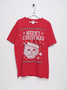 'Meowy Christmas' printed Graphic red Shirt - Peeces