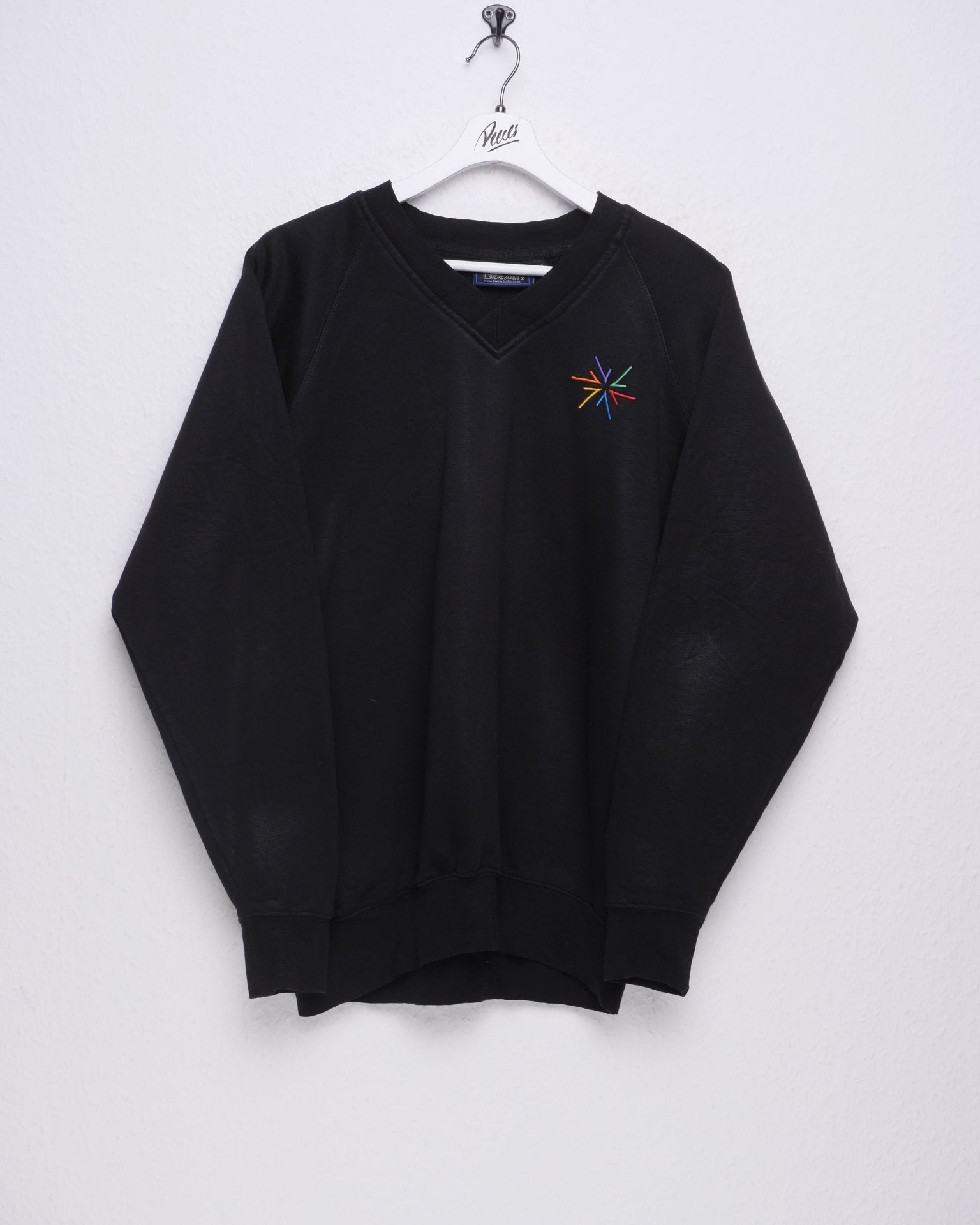 Multicolored embroidered Logo Vintage V-Neck Sweater - Peeces