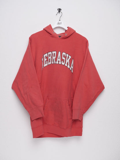 'Nebraska' printed Spellout red Hoodie - Peeces