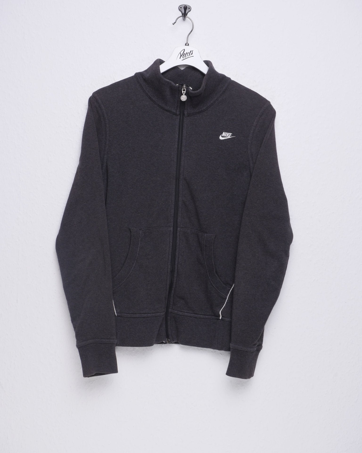 Nike embroidered Logo dark grey Zip Sweater - Peeces