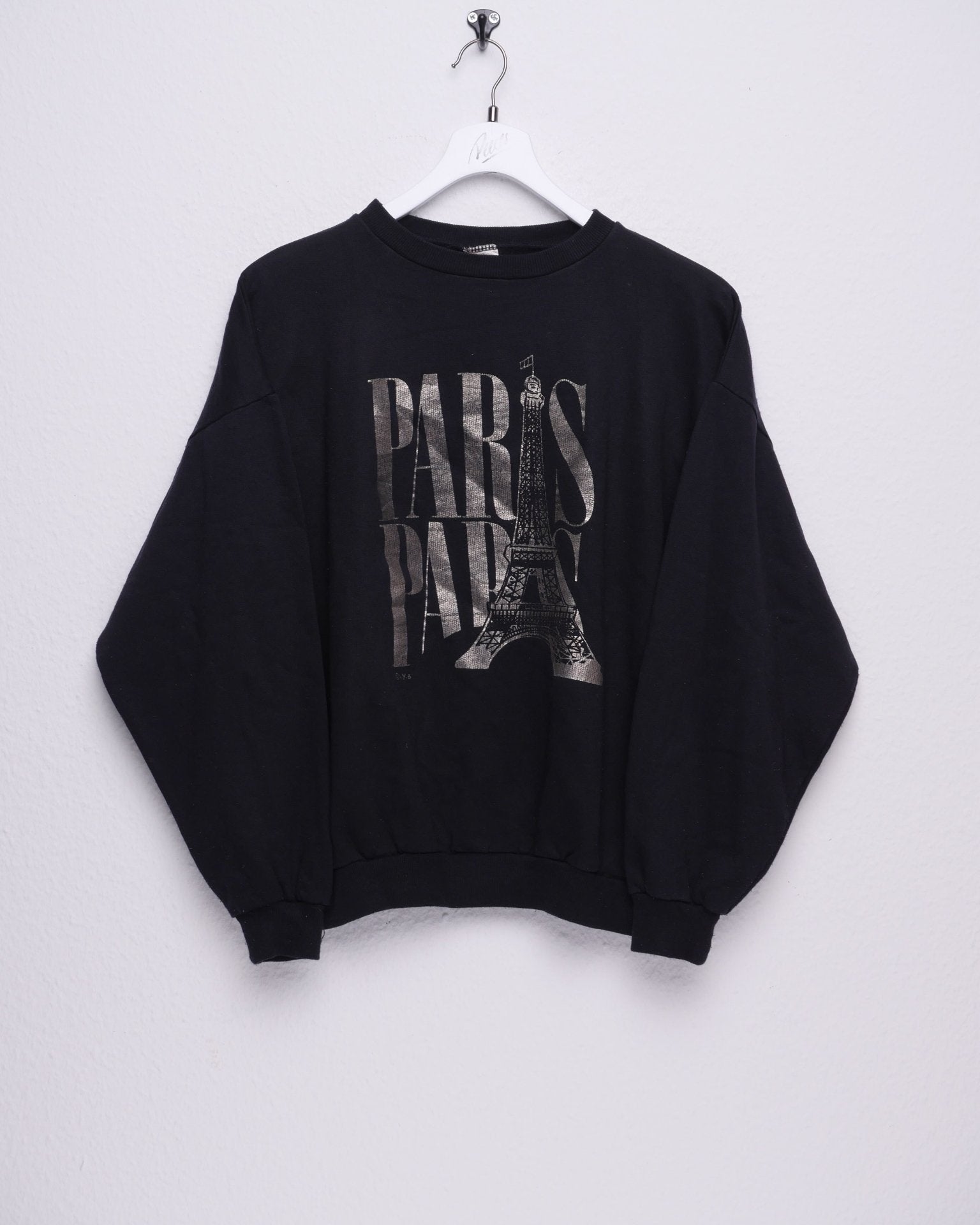 'Paris Paris' printed Spellout black Sweater - Peeces
