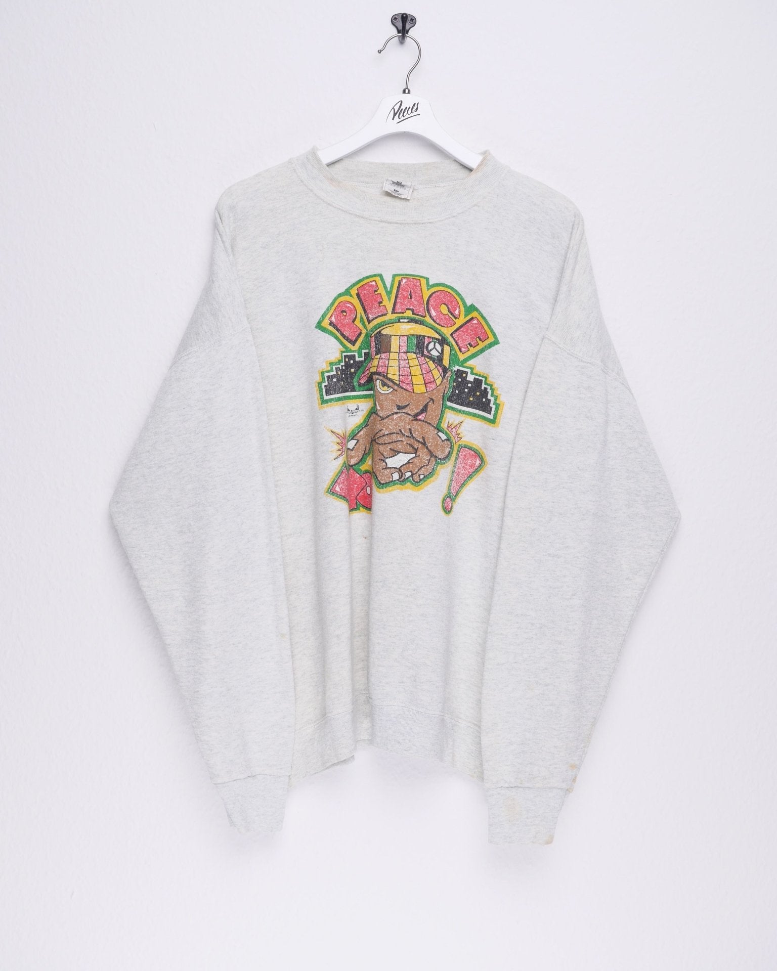 'Peace' printed Graphic grey Sweater - Peeces