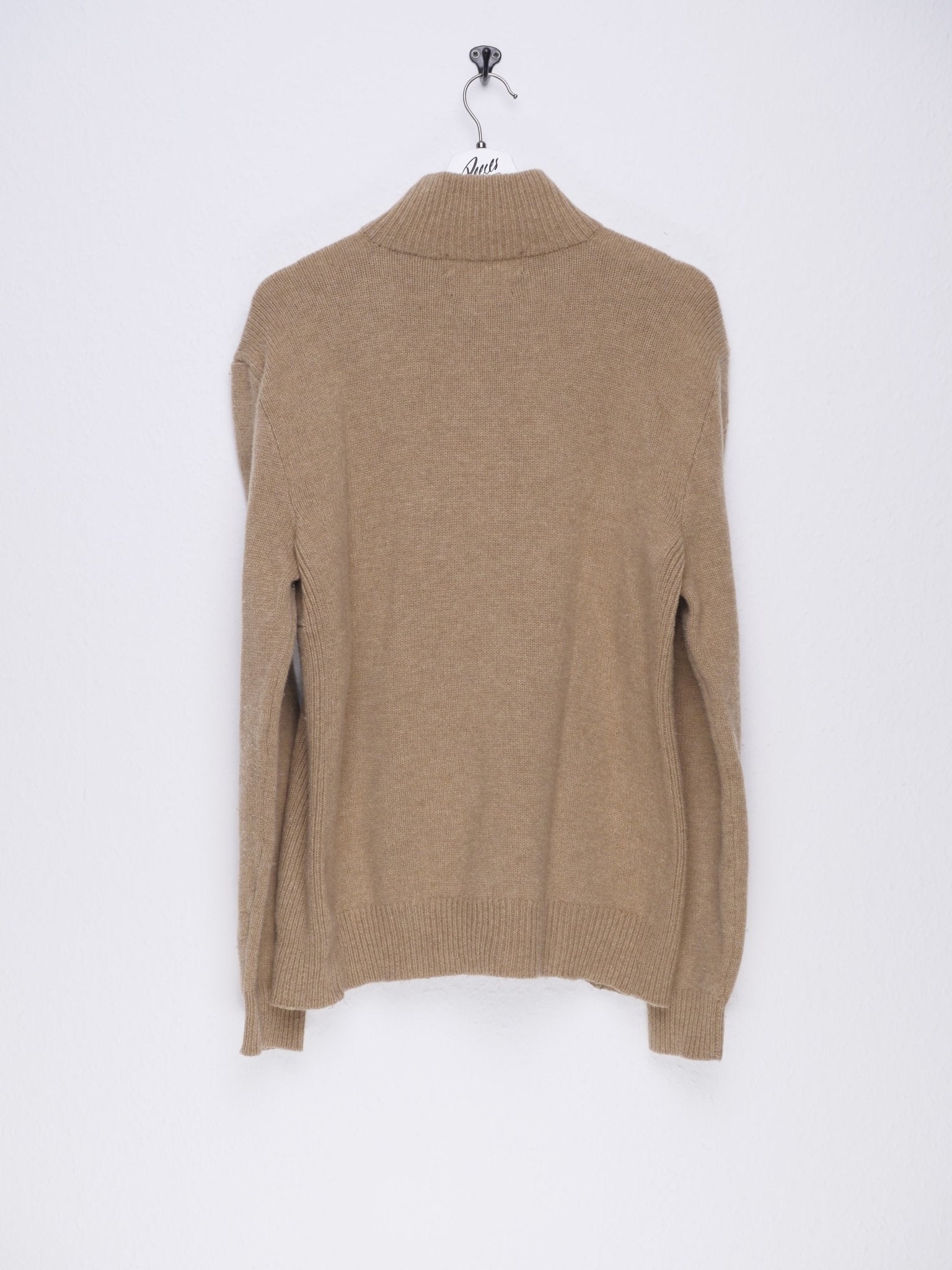 polo embroidered Logo brown Half Zip Sweater - Peeces