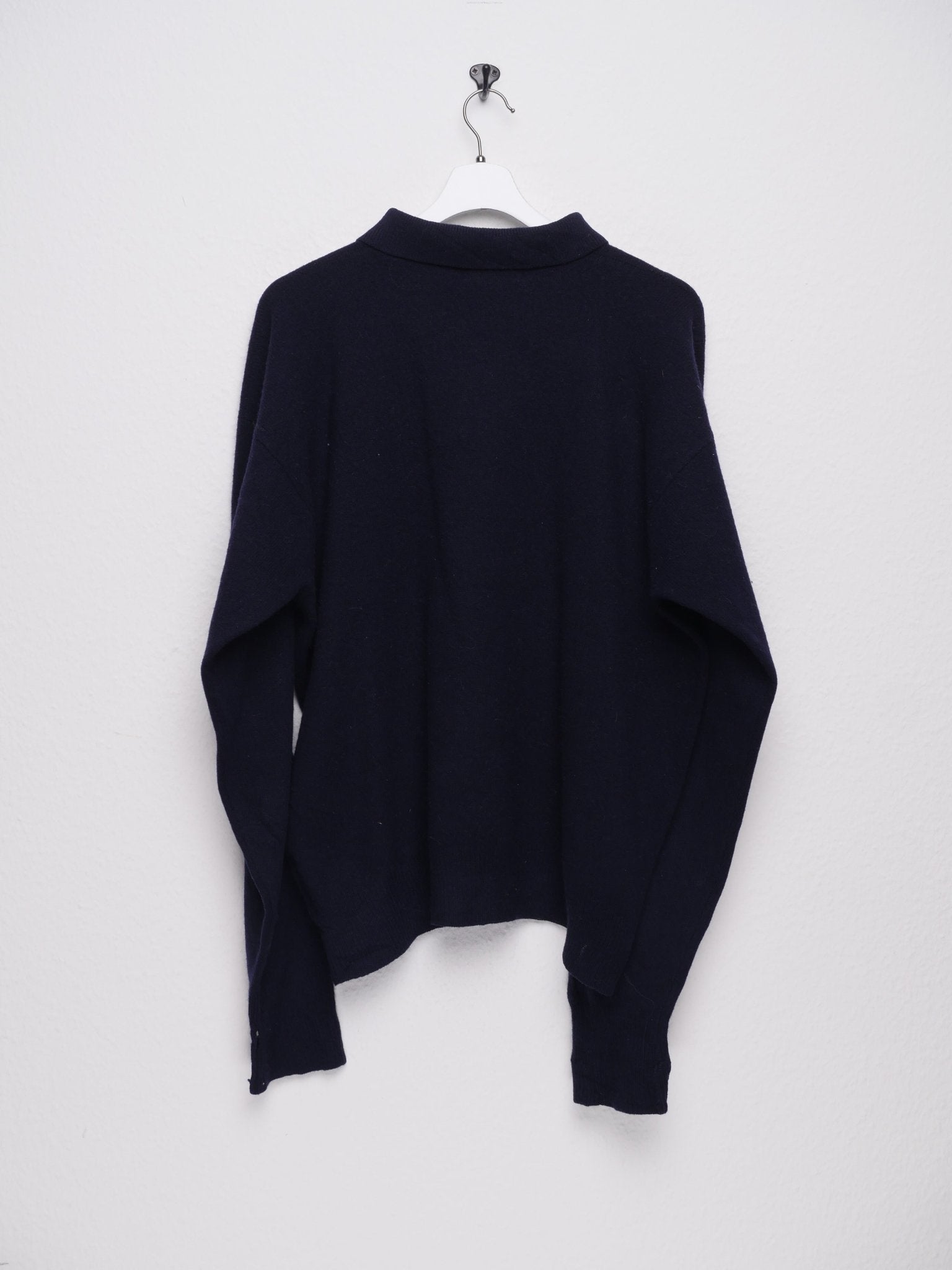 polo embroidered Logo half buttoned navy Polo Knit Sweater - Peeces