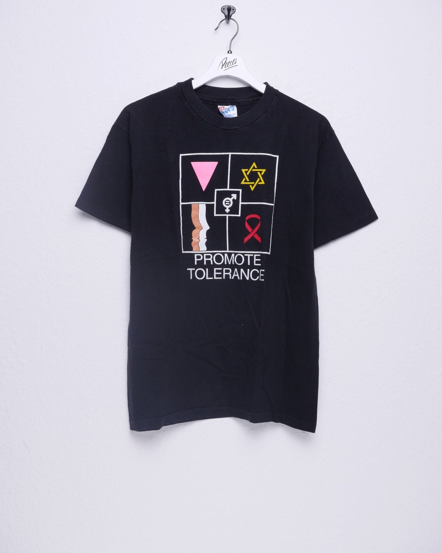 'Promote Tolerance' printed Graphic black Shirt - Peeces