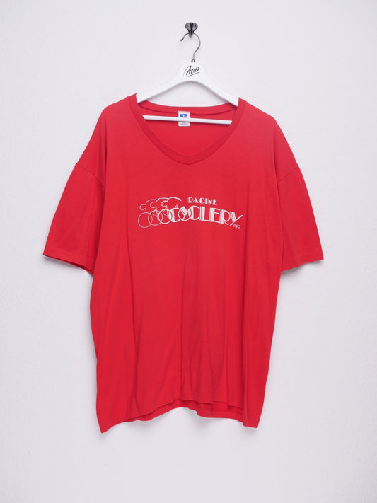 russell printed Spellout red Vintage Shirt - Peeces
