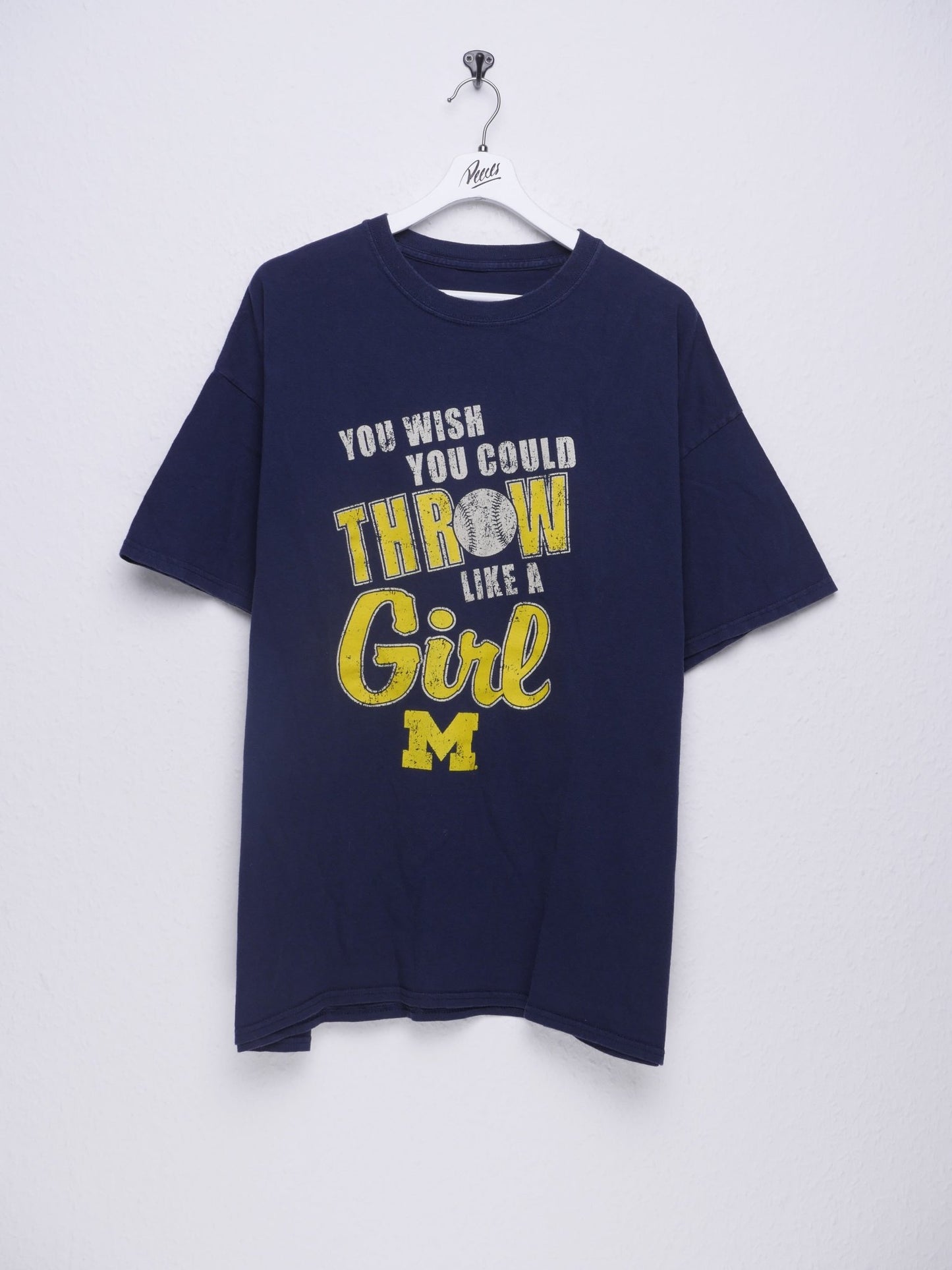sport Michigan Wolverines printed Spellout navy Shirt - Peeces