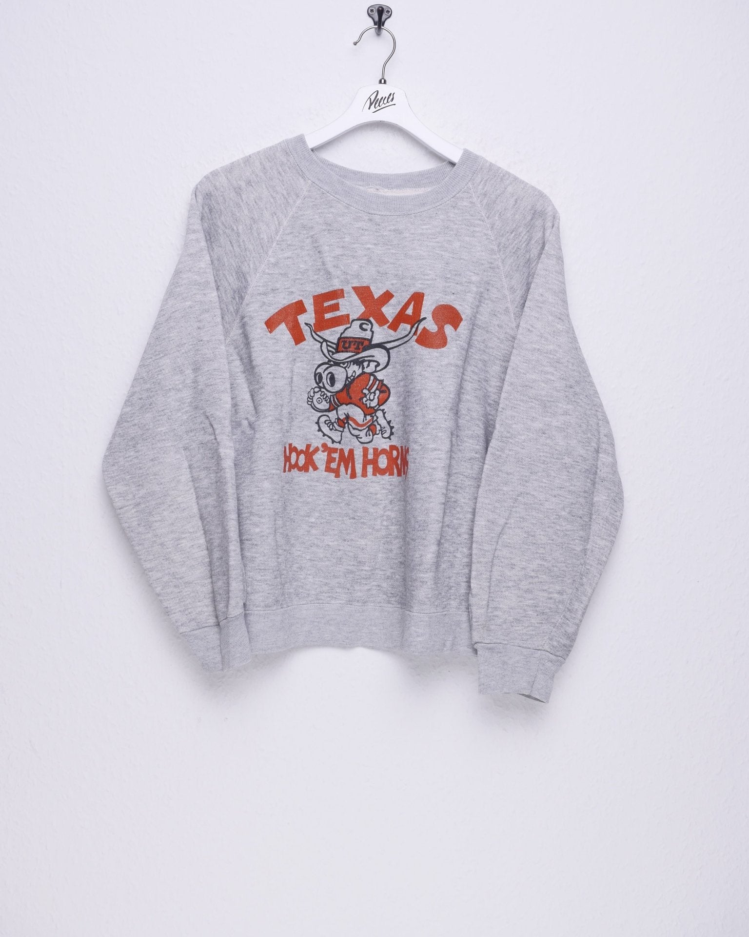 Texas 'Hook'em Horns' printed Graphic grey Sweater - Peeces