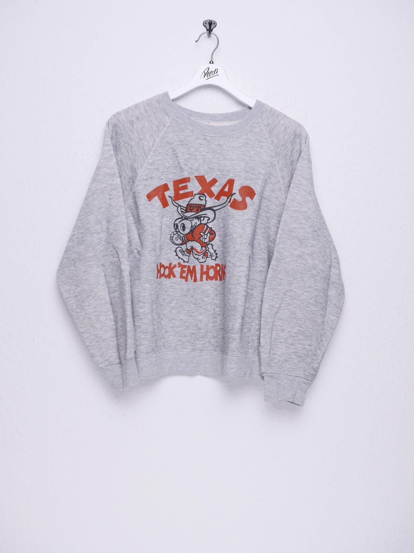 Texas 'Hook'em Horns' printed Graphic grey Sweater - Peeces