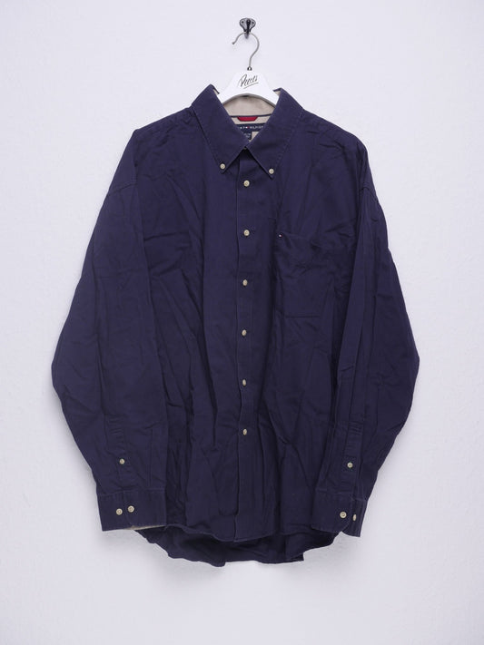 tommy embroidered Logo washed navy Button Down Hemd - Peeces