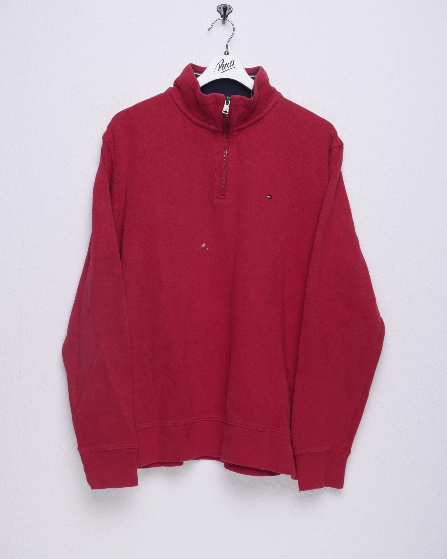 Tommy Hilfiger embroidered Logo red Half Zip Sweater - Peeces