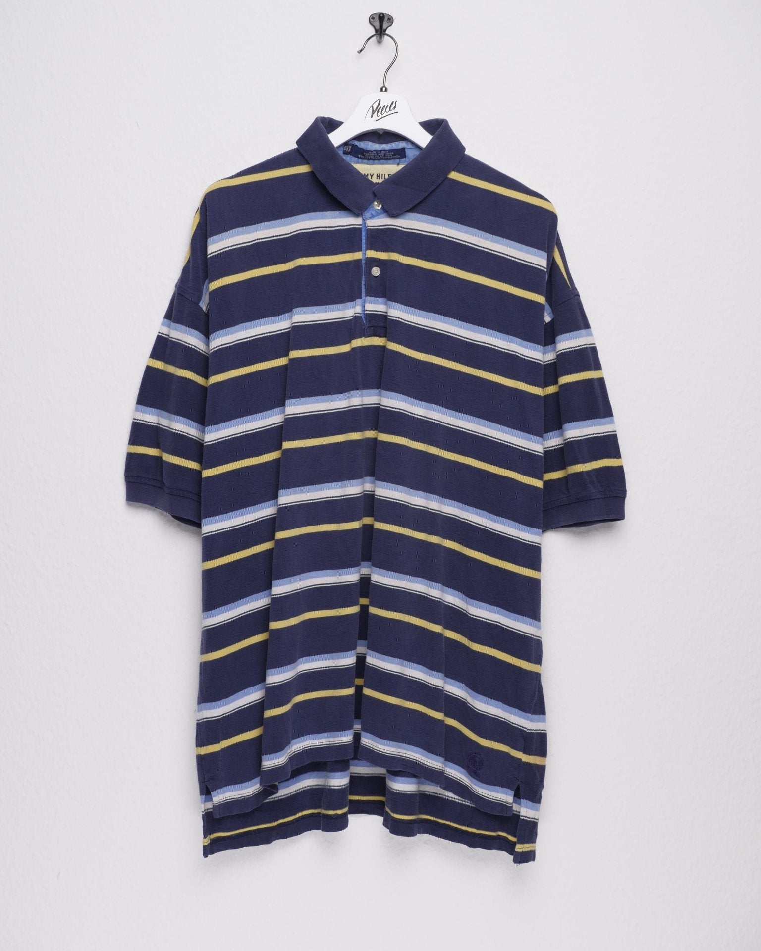 tommy Hilfiger embroidered old Crest Logo striped S/S Polo Shirt - Peeces